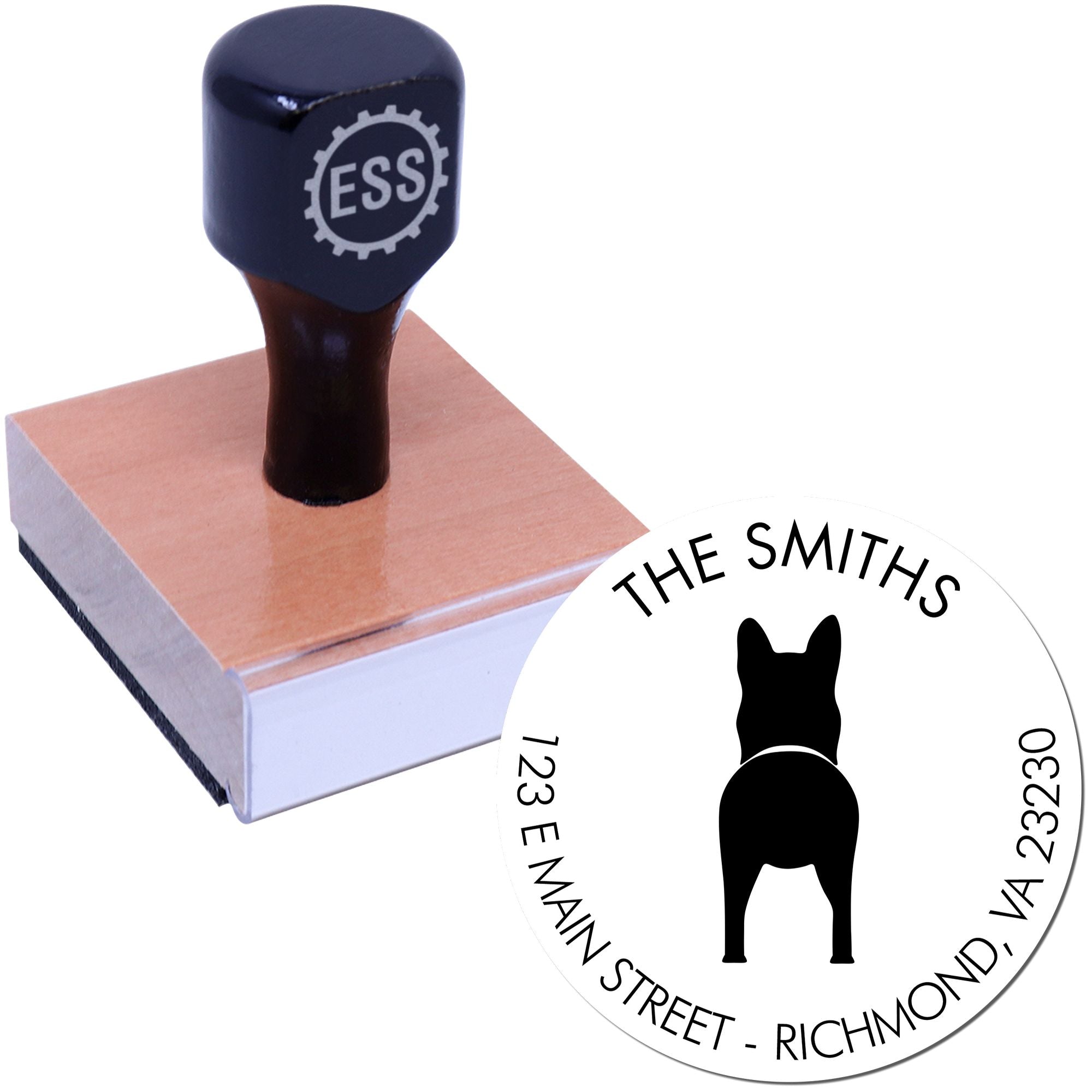 Wood Handle German Shepherd Custom Refillable Address Stamp for Envelopes