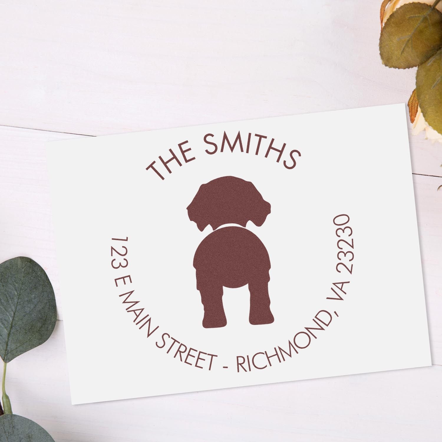 Wood Handle Golden Retriever Custom Return Address Rubber Stamp