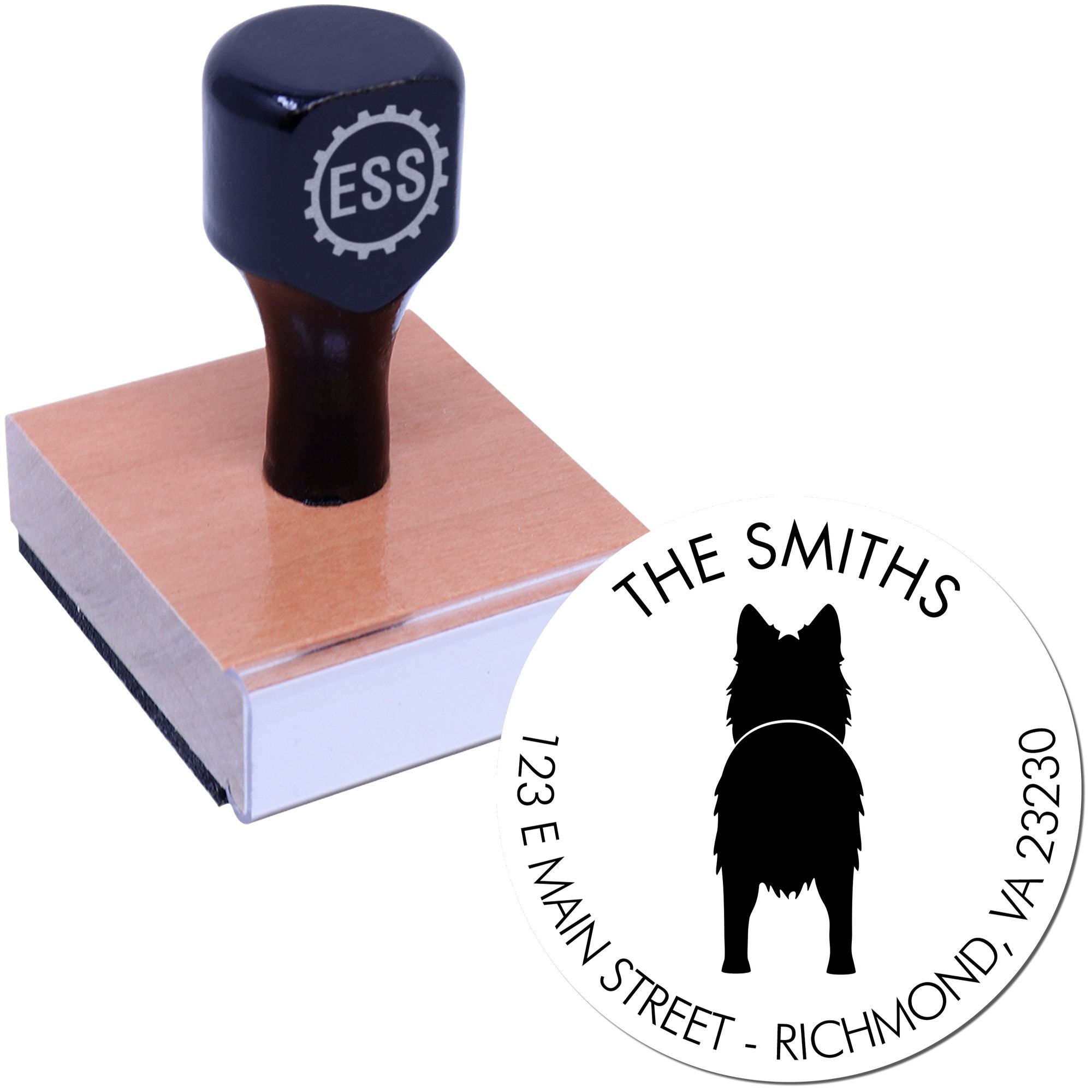 Wood Handle Long Haired German Shepherd Custom Return Address Stamper