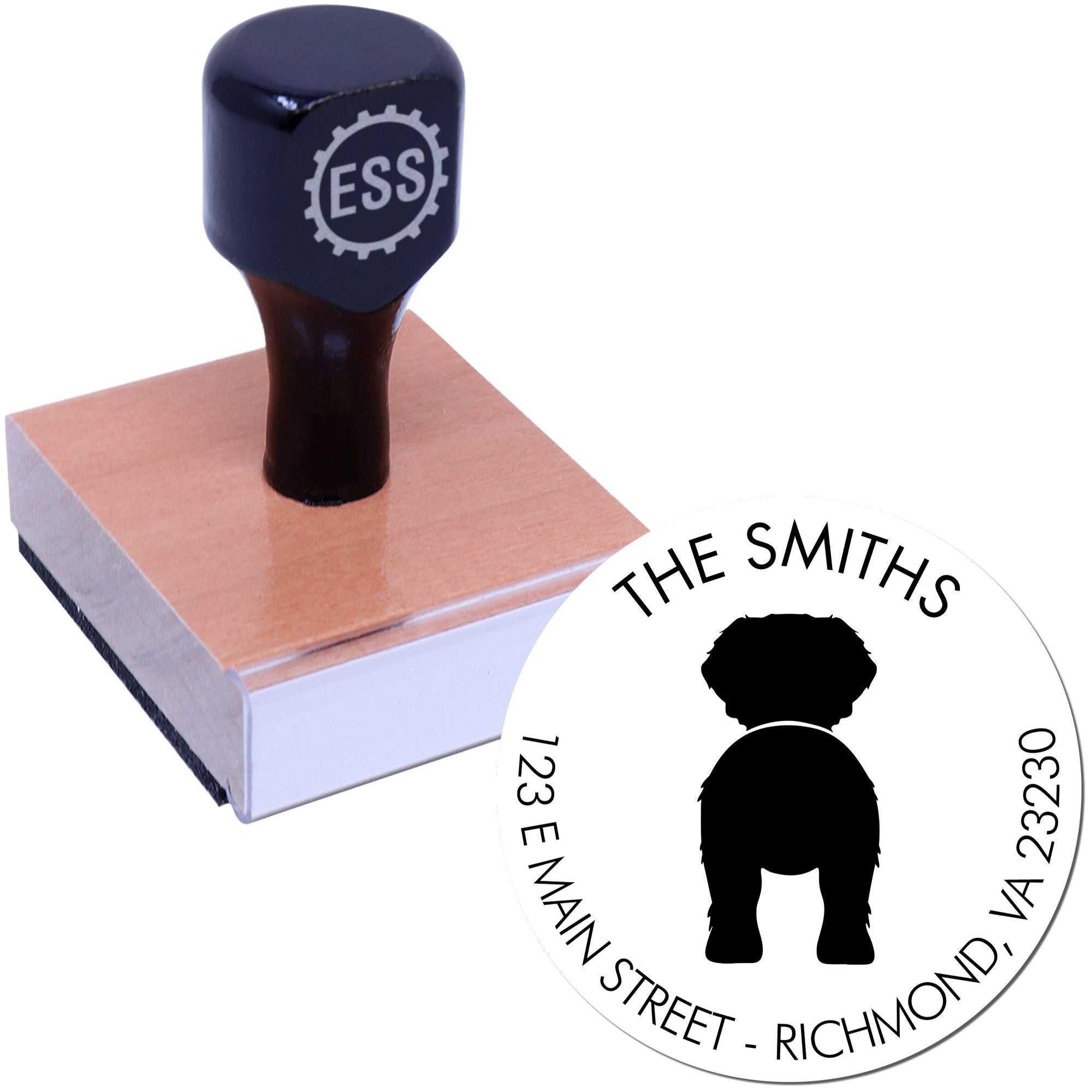 Wood Handle Saint Bernard Customizable Address Label Rubber Stamp