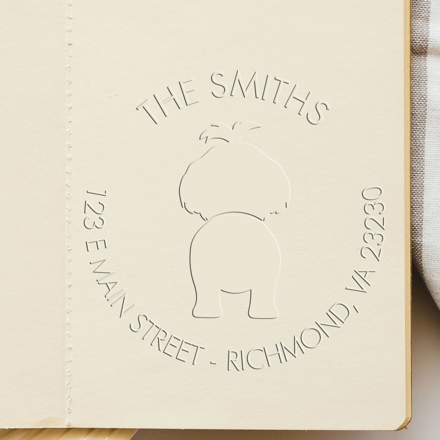 Soft Personalized Name and Address Embossed Seal with Shih Tzu Dog