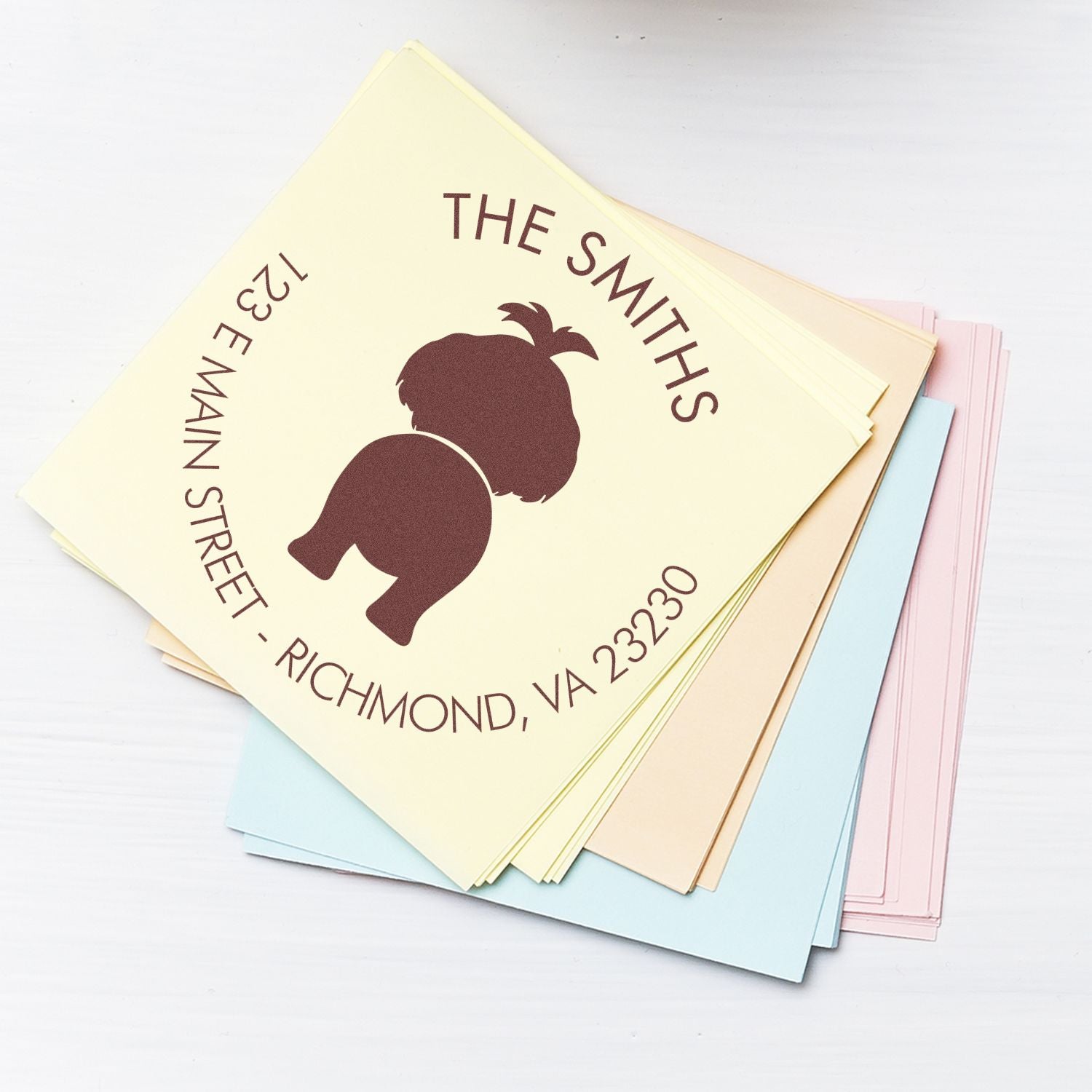 Wood Handle Shih Tzu Customizable Address Label Stamp