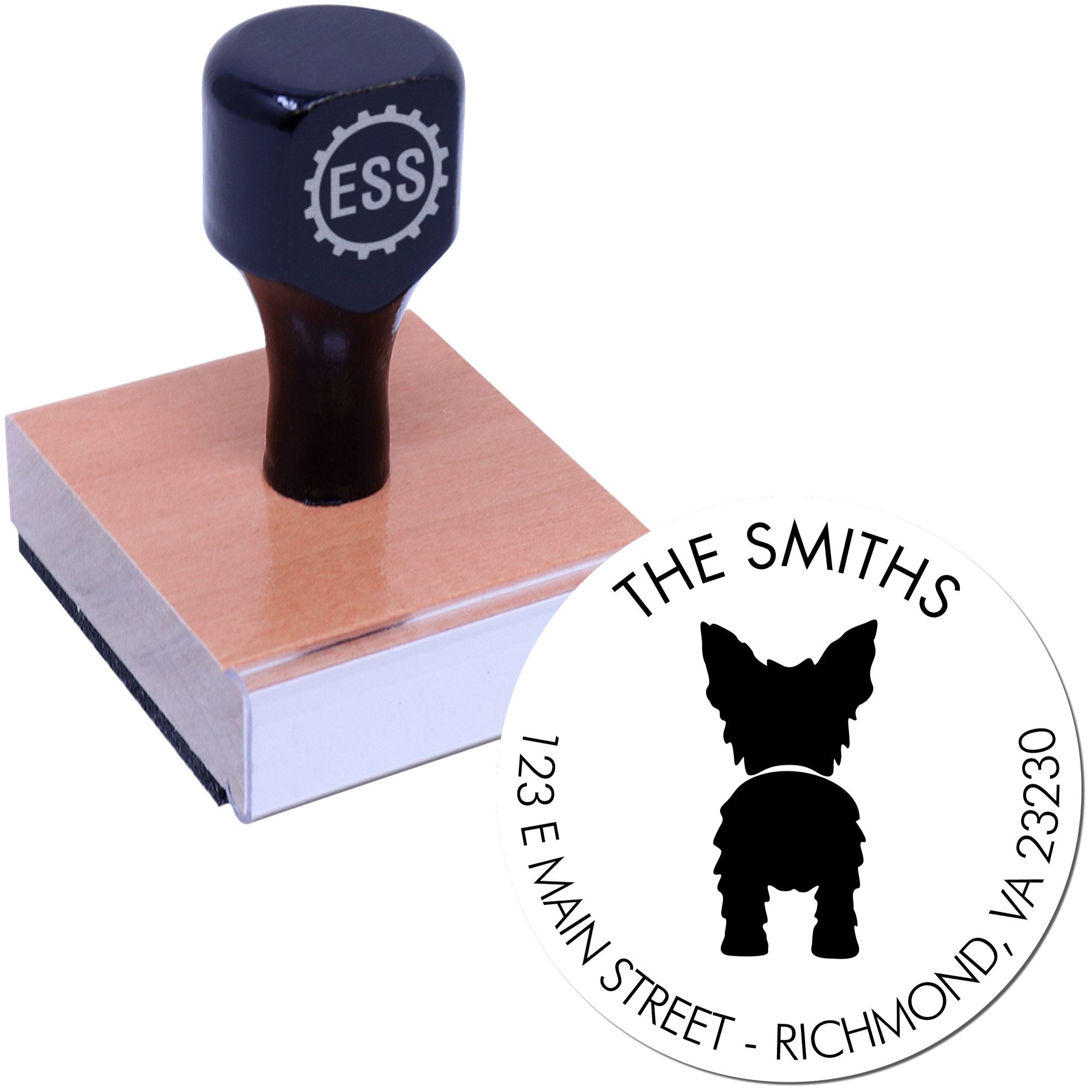 Wood Handle Yorkshire Terrier Customizable Address Return Stamp for Envelopes