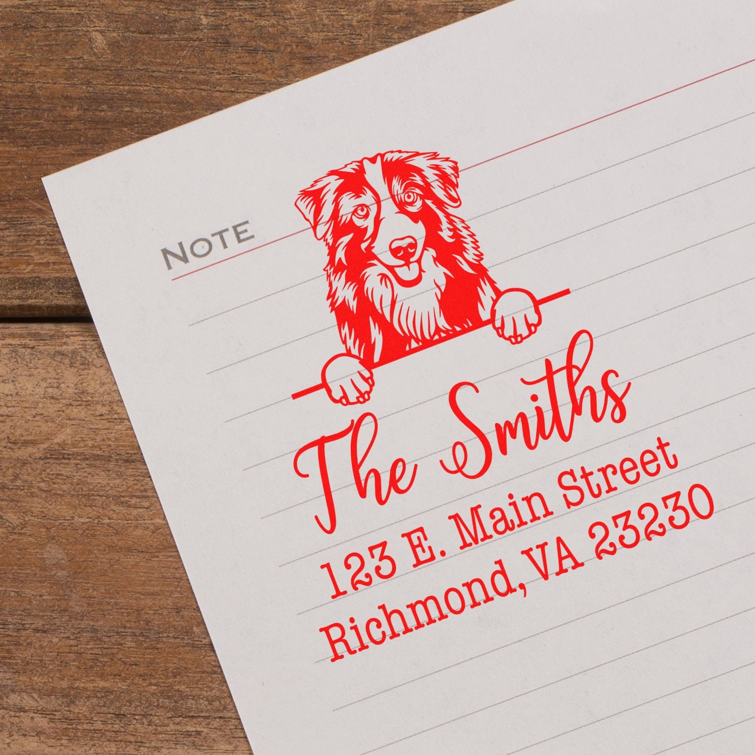 Wood Handle Australian Shepherd Customizable Address Rubber Stamp