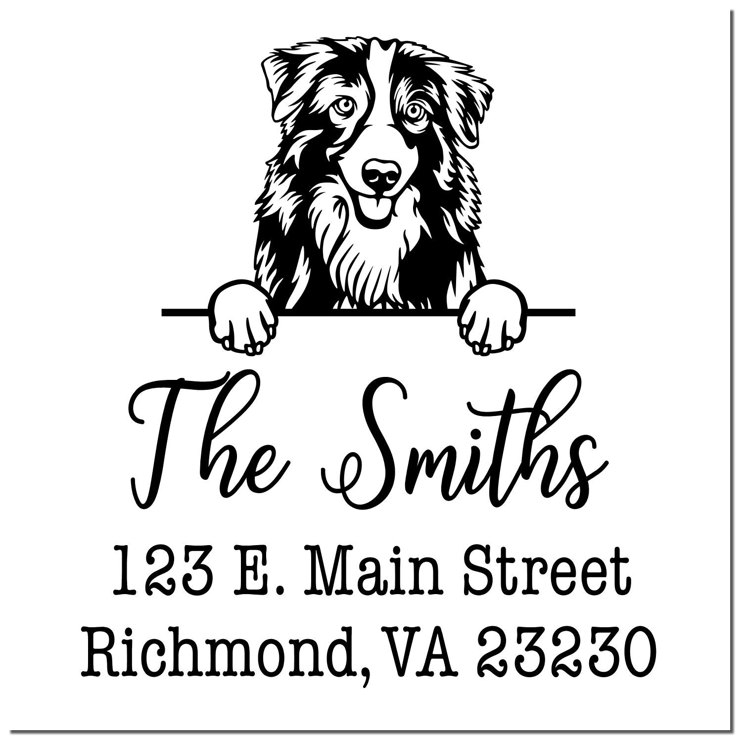 Wood Handle Australian Shepherd Customizable Address Rubber Stamp