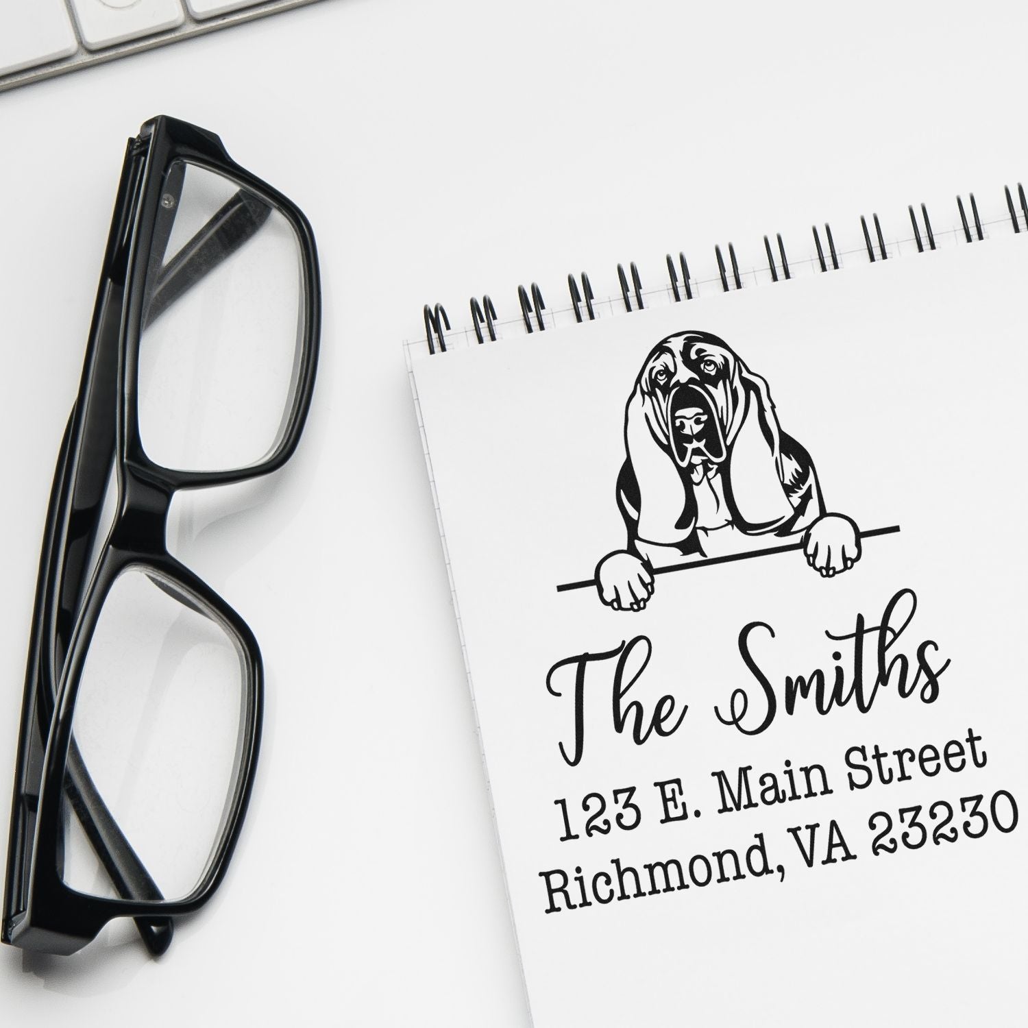 Wood Handle Basset Hound Customizable Address Stamp