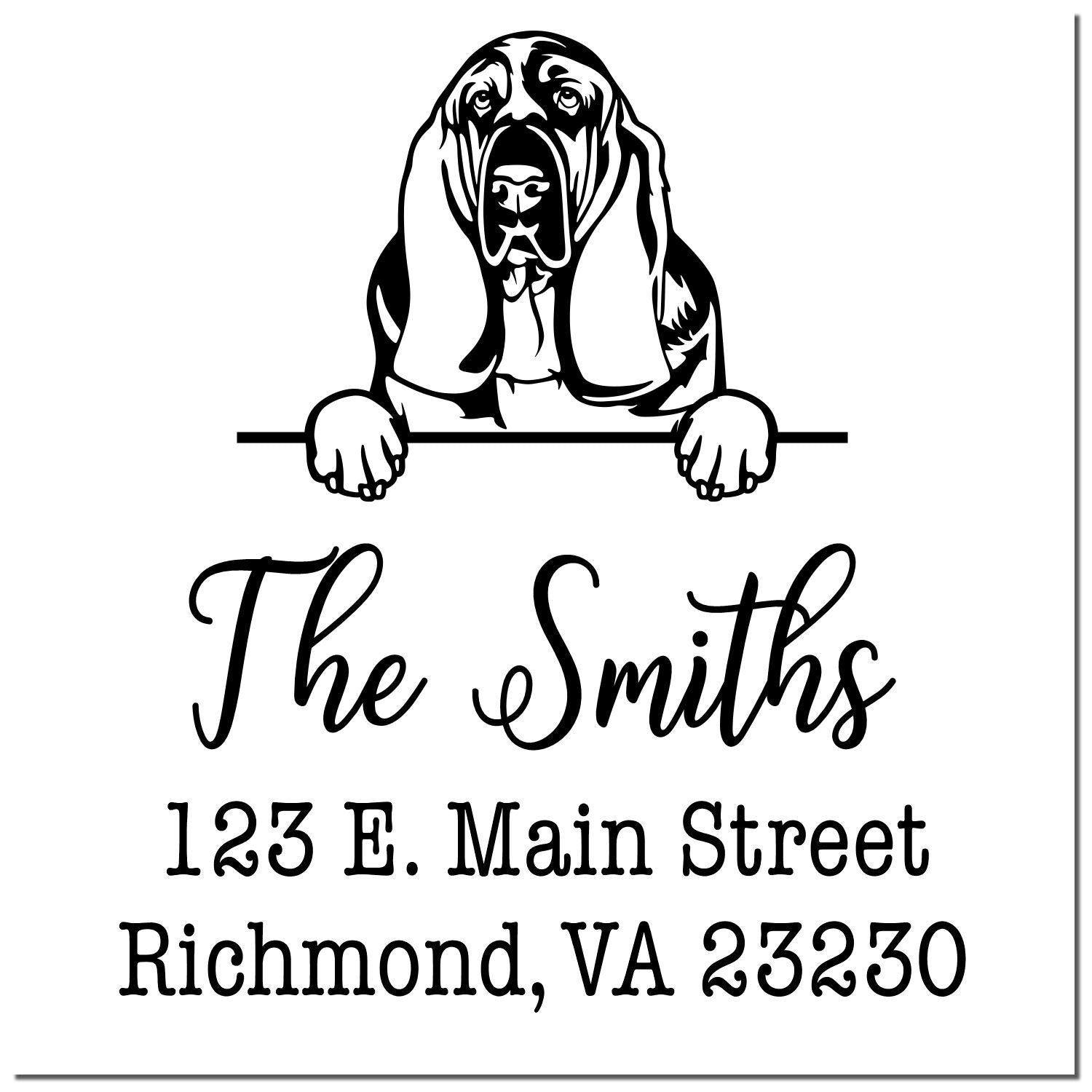 Wood Handle Basset Hound Customizable Address Stamp