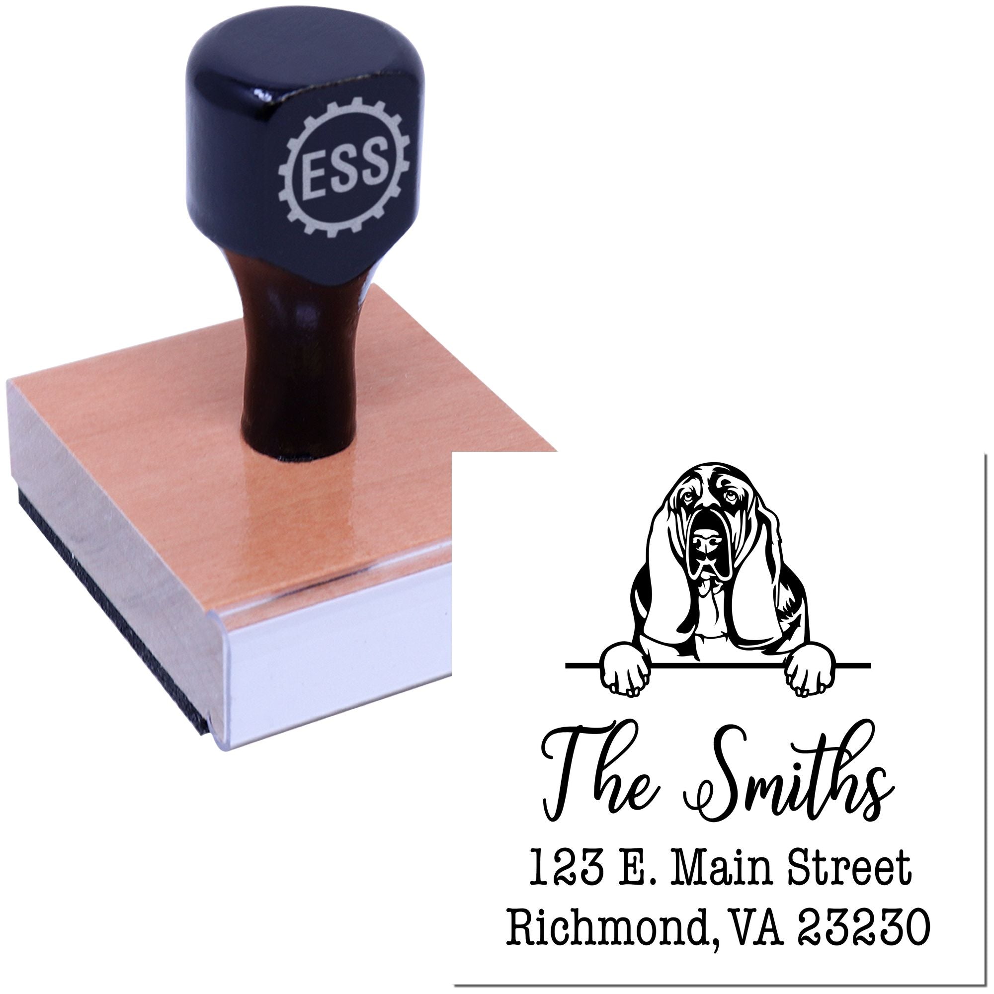 Wood Handle Basset Hound Customizable Address Stamp