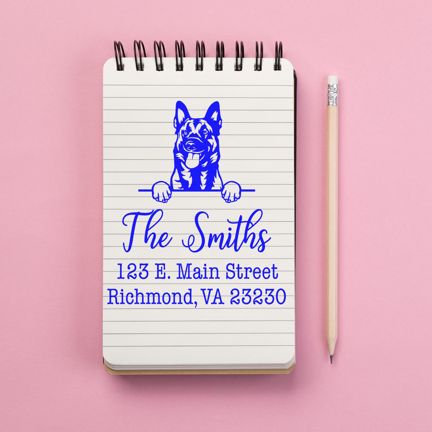 Wood Handle Belgian Malinois Customizable Address Stamp for Envelopes