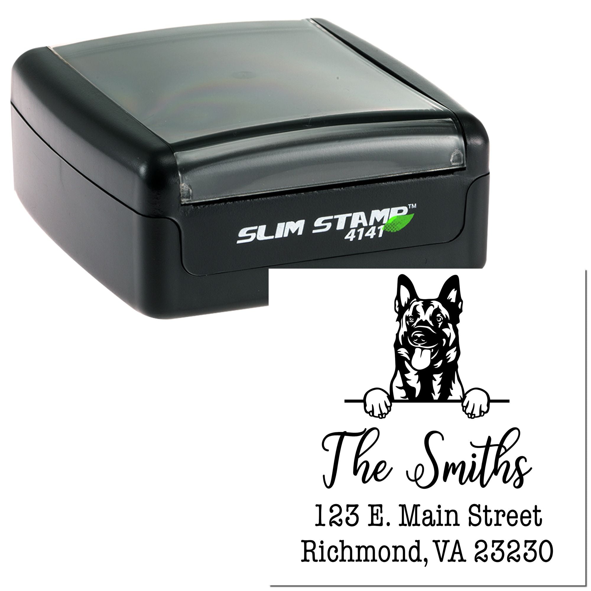 Slim Pre-Inked Belgian Malinois Customized Custom Return Address Rubber Stamp