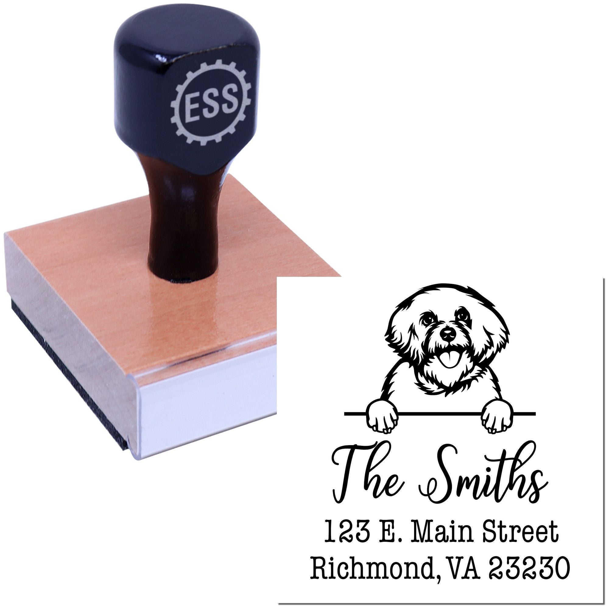 Wood Handle Bichon Frise Customizable Address Stamper