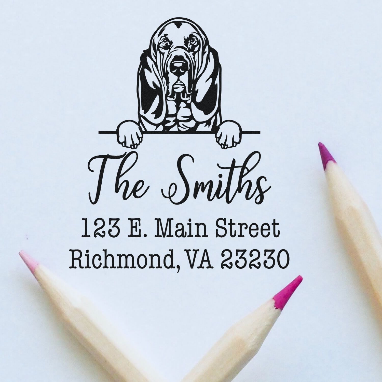 Wood Handle Bloodhounds Customizable Address Stamper