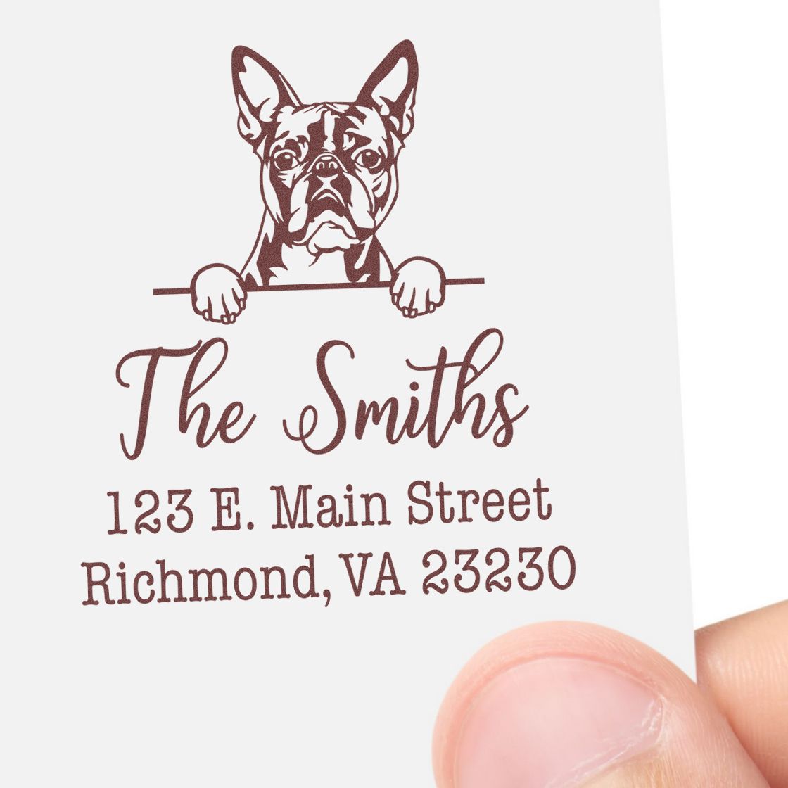 Wood Handle Boston Terrier Customizable Custom Address Stamp