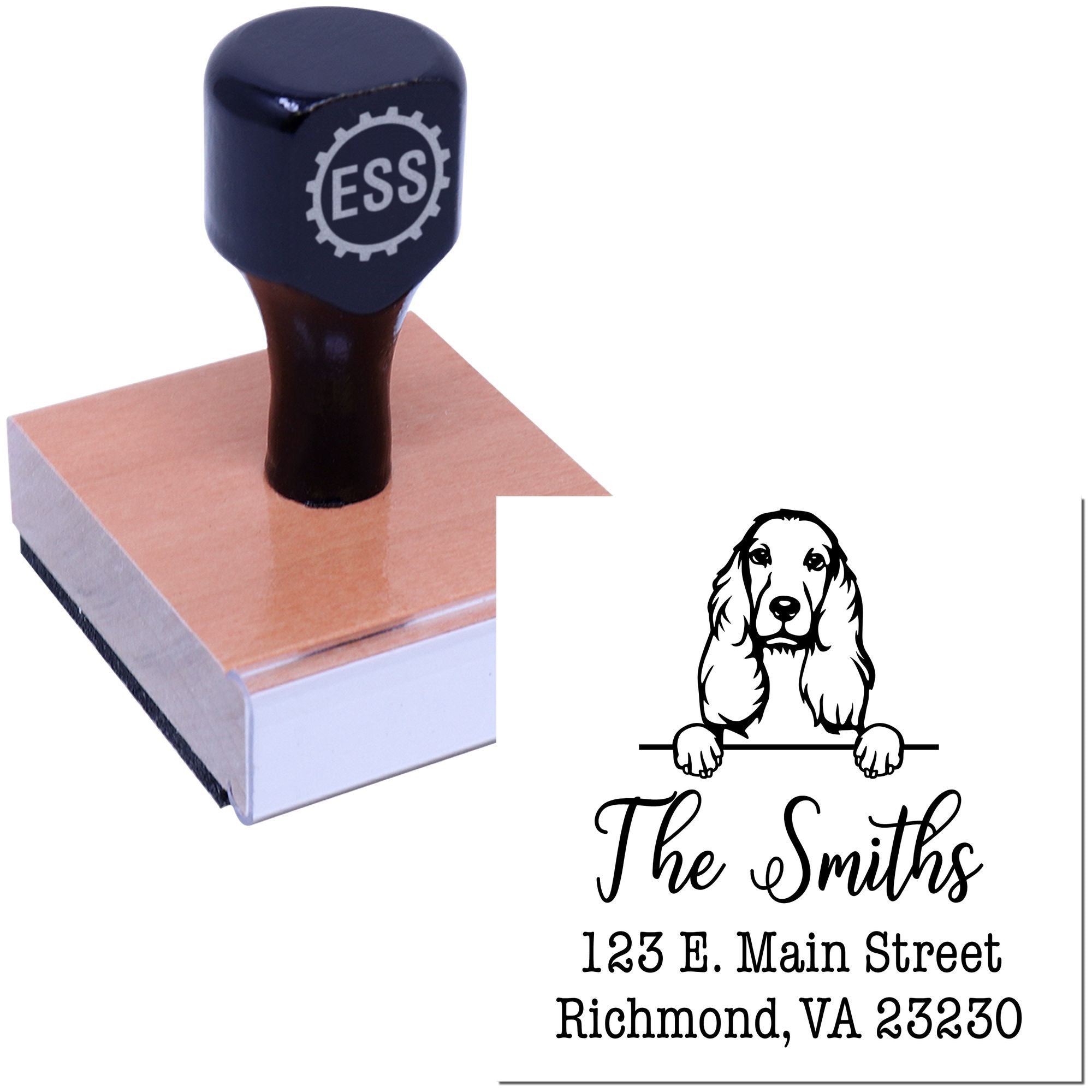 Wood Handle Cocker Spaniel Customizable Dog Design Address Stamp