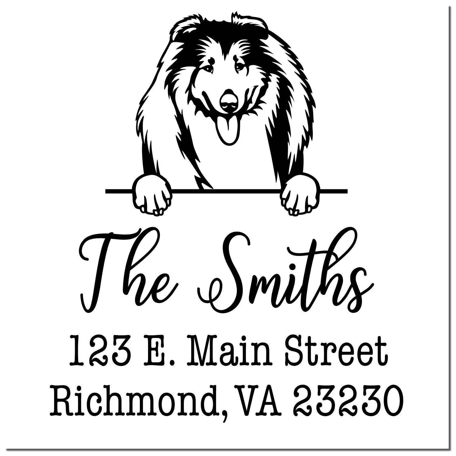 Wood Handle Collies Customizable Dog Design Address Stamp for Envelopes