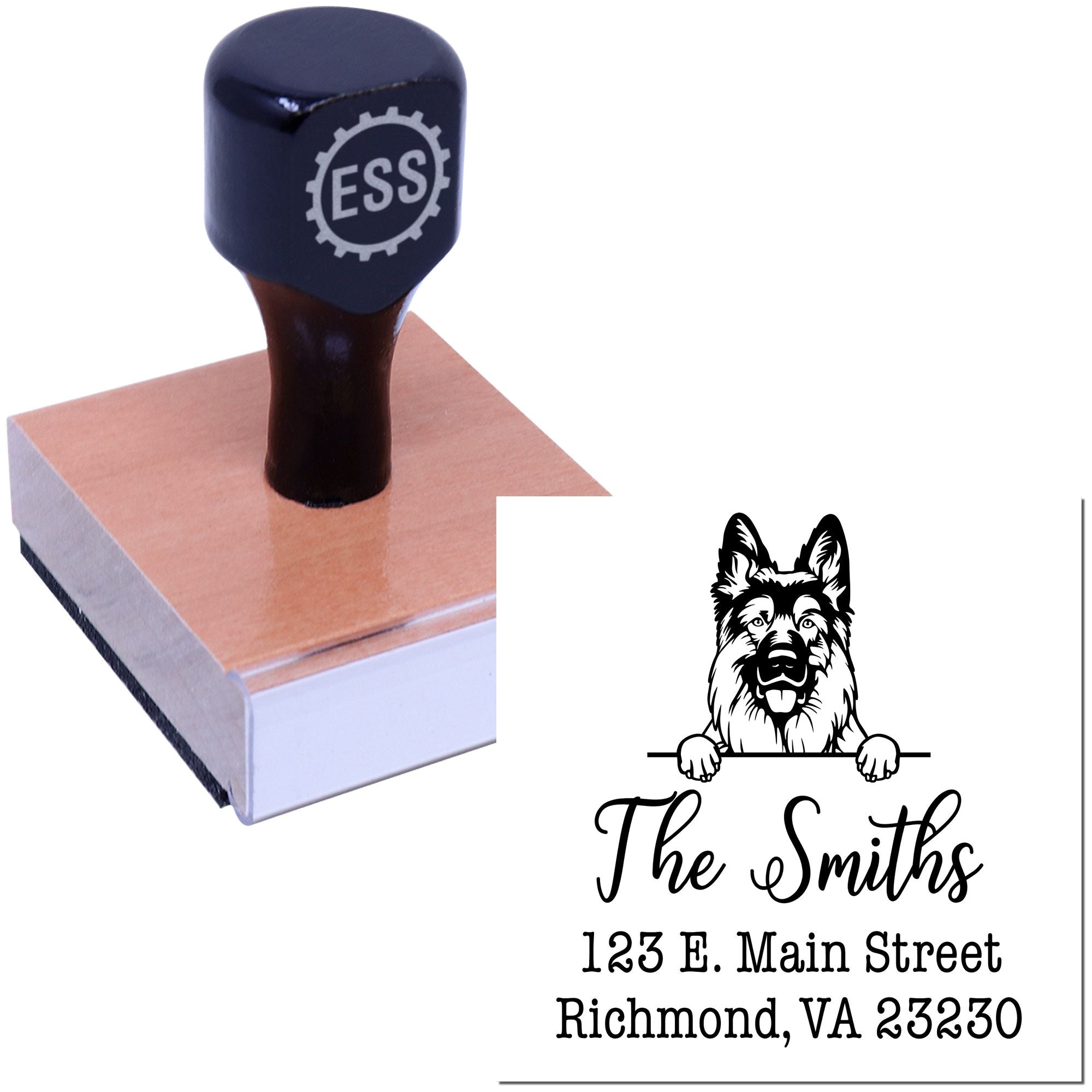 Wood Handle German Shepherd Customizable Dog Lover's Address Stamper