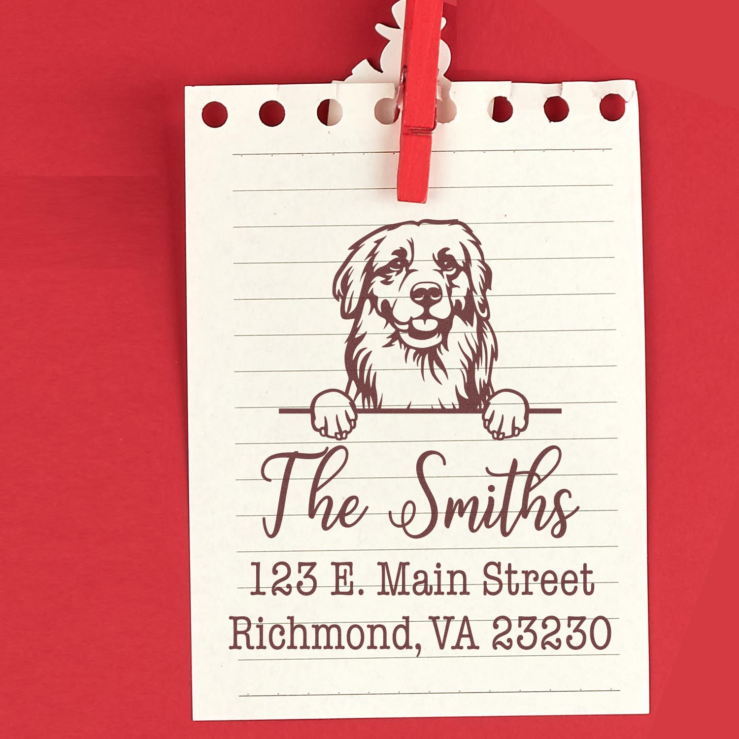 Wood Handle Golden Retriever Customizable House Address Rubber Stamp