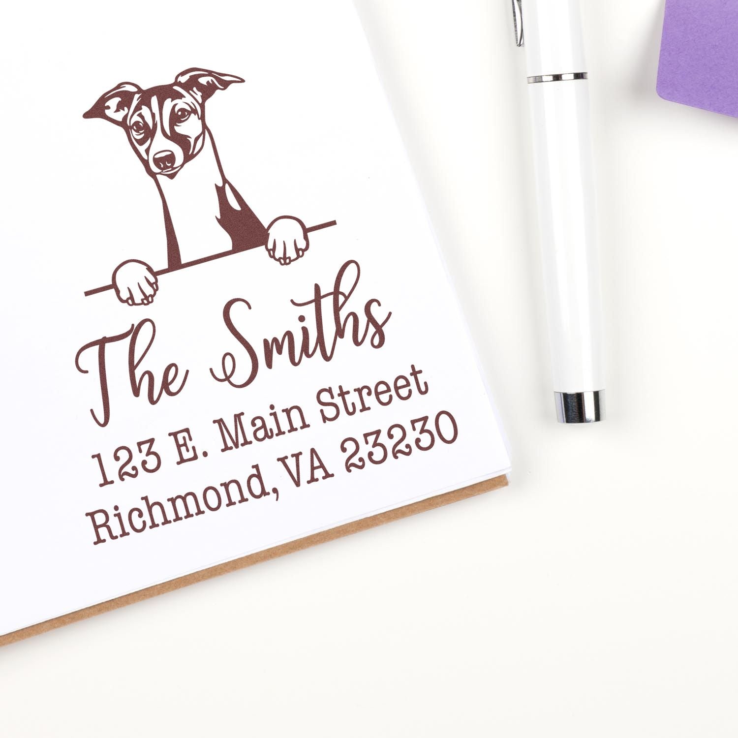 Wood Handle Italian Greyhound Customizable Easy-To-Use Address Stamp