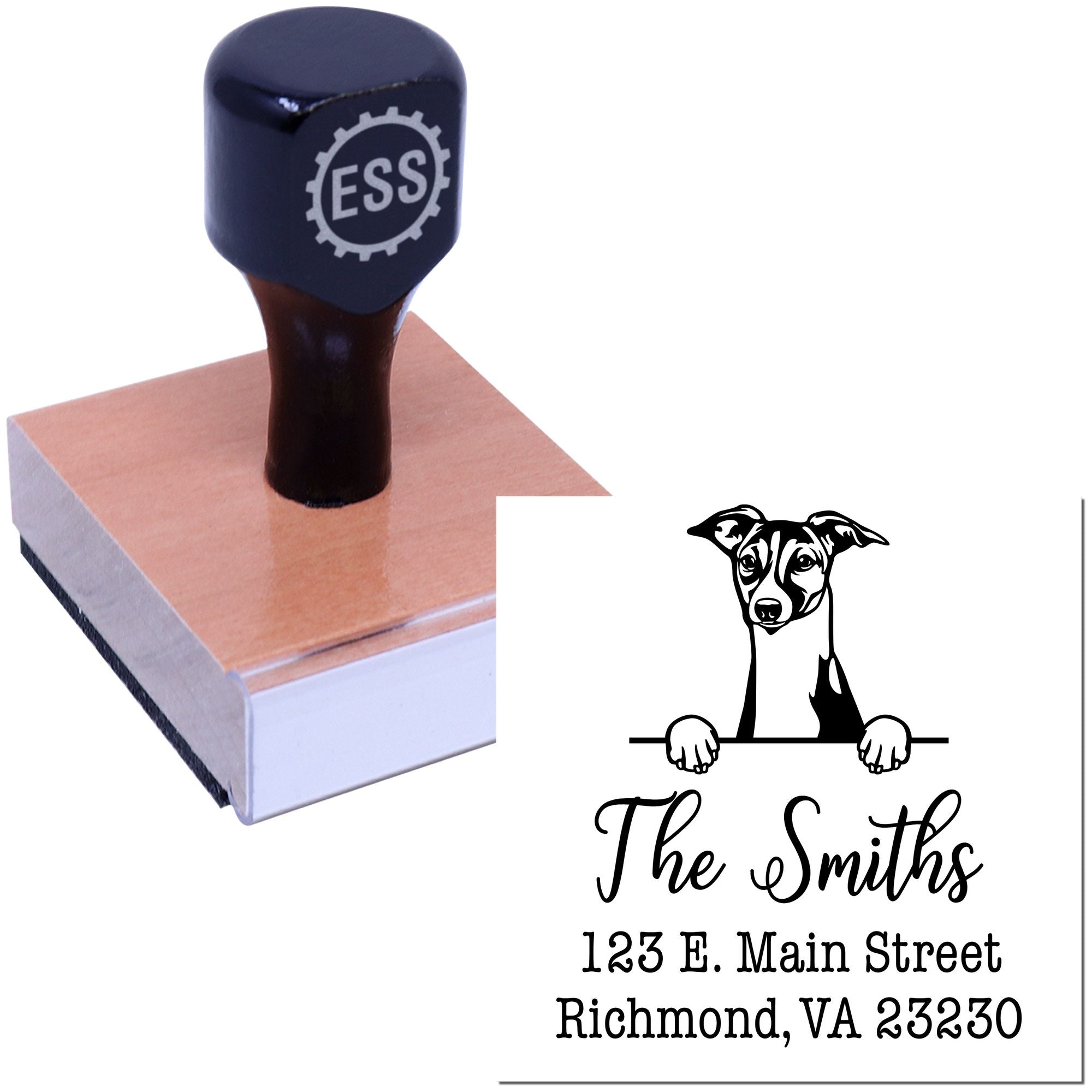 Wood Handle Italian Greyhound Customizable Easy-To-Use Address Stamp