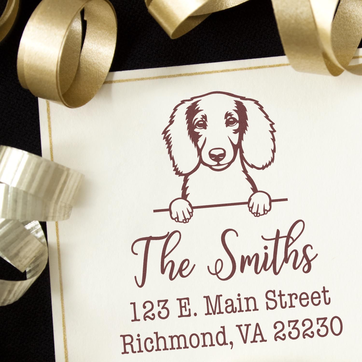 Self-Inking Longhaired Dachshund Handcrafted Address Label Rubber Stamp