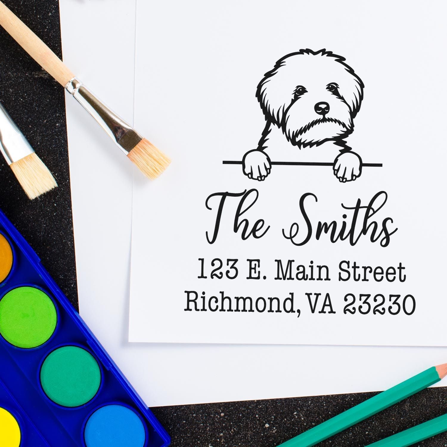 Wood Handle Maltipoo Customizable High-Quality Address Stamper