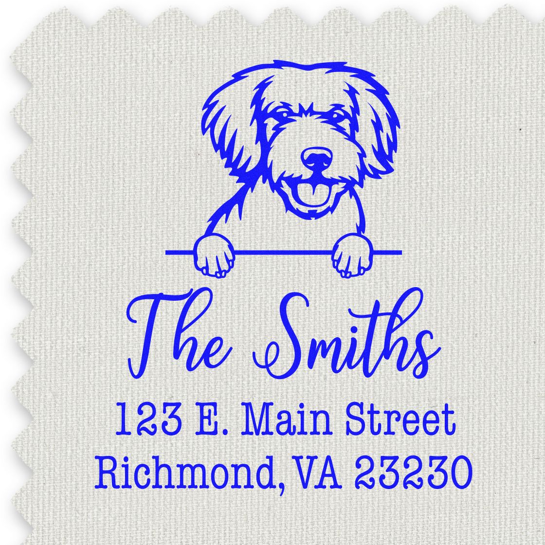 Wood Handle Miniature Golden Doodle Customizable Home Address Rubber Stamp