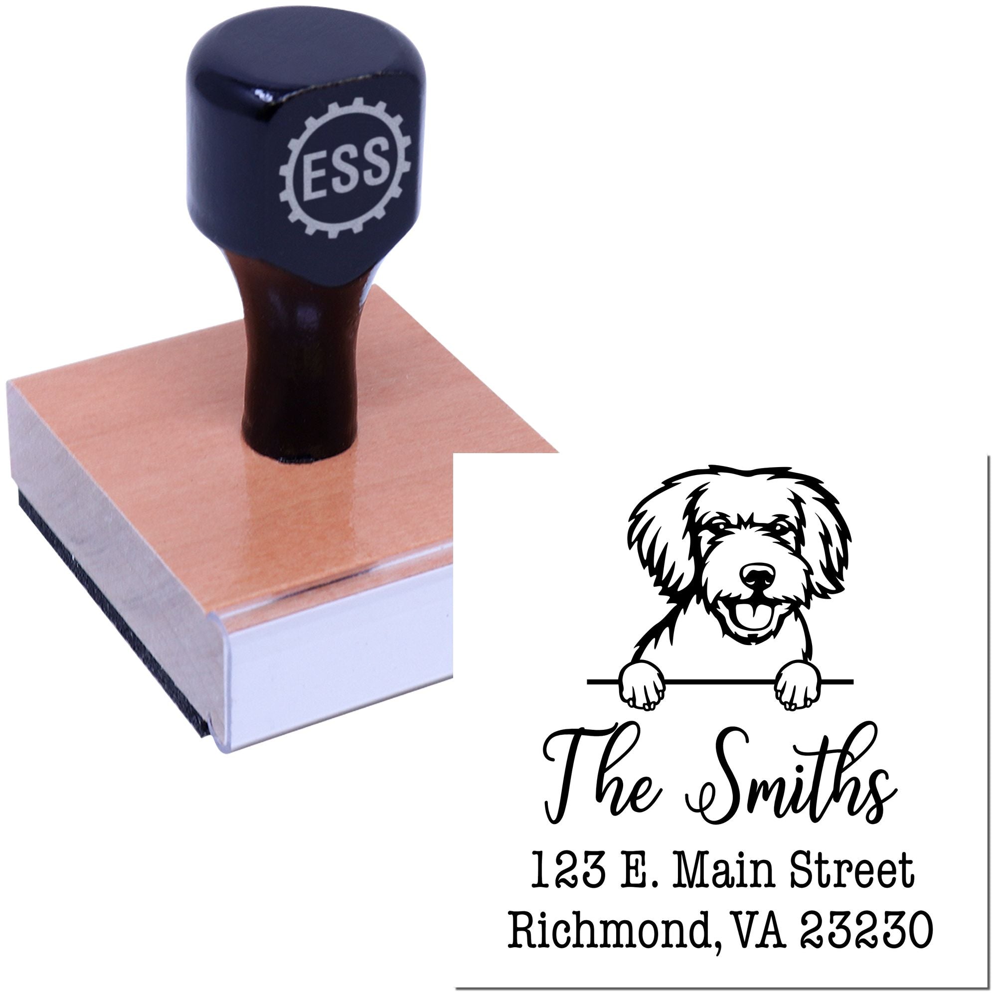 Wood Handle Miniature Golden Doodle Customizable Home Address Rubber Stamp