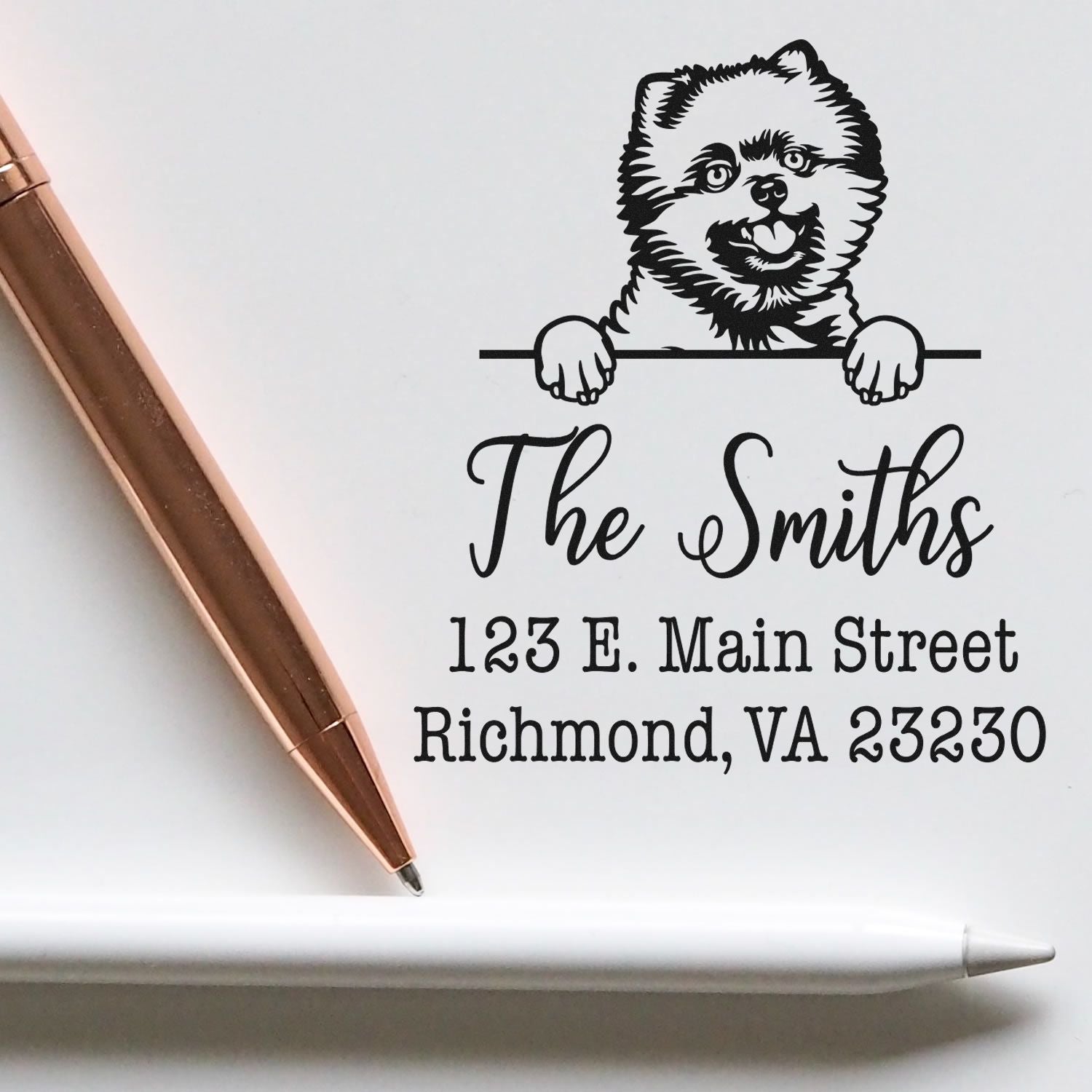 Wood Handle Pomeranians Customizable Home Address Stamp for Envelopes