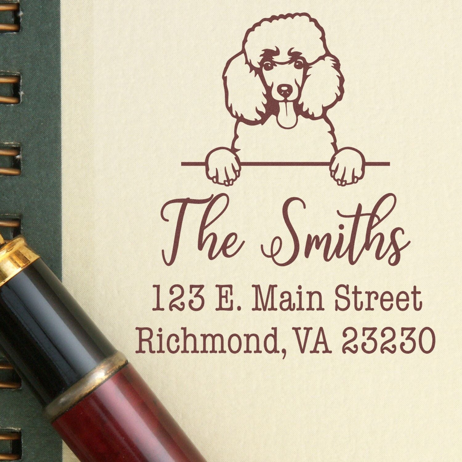 Wood Handle Poodle Customizable Home Address Stamp for Envelopes