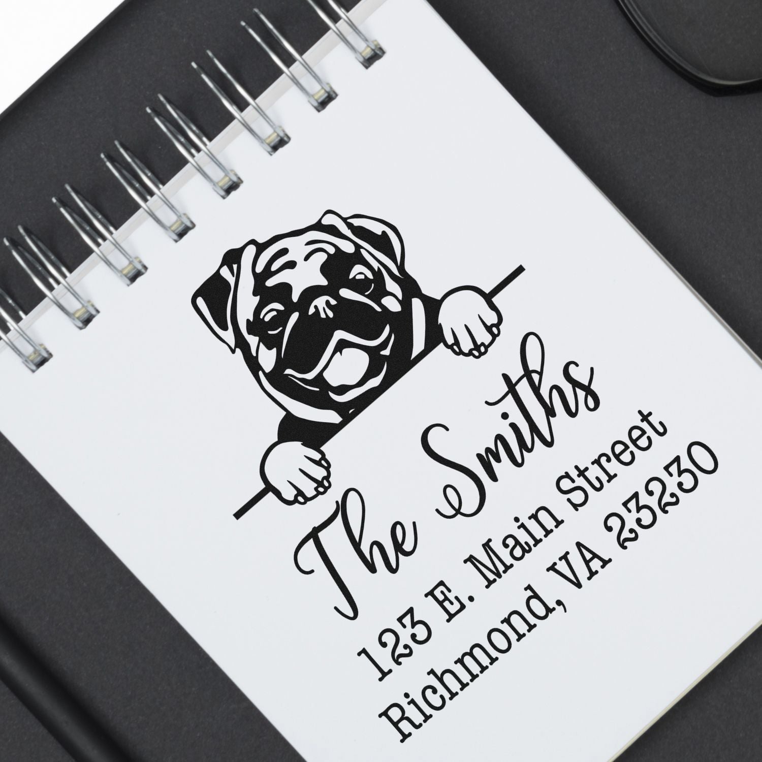 Wood Handle Pug Customizable Home Address Stamper