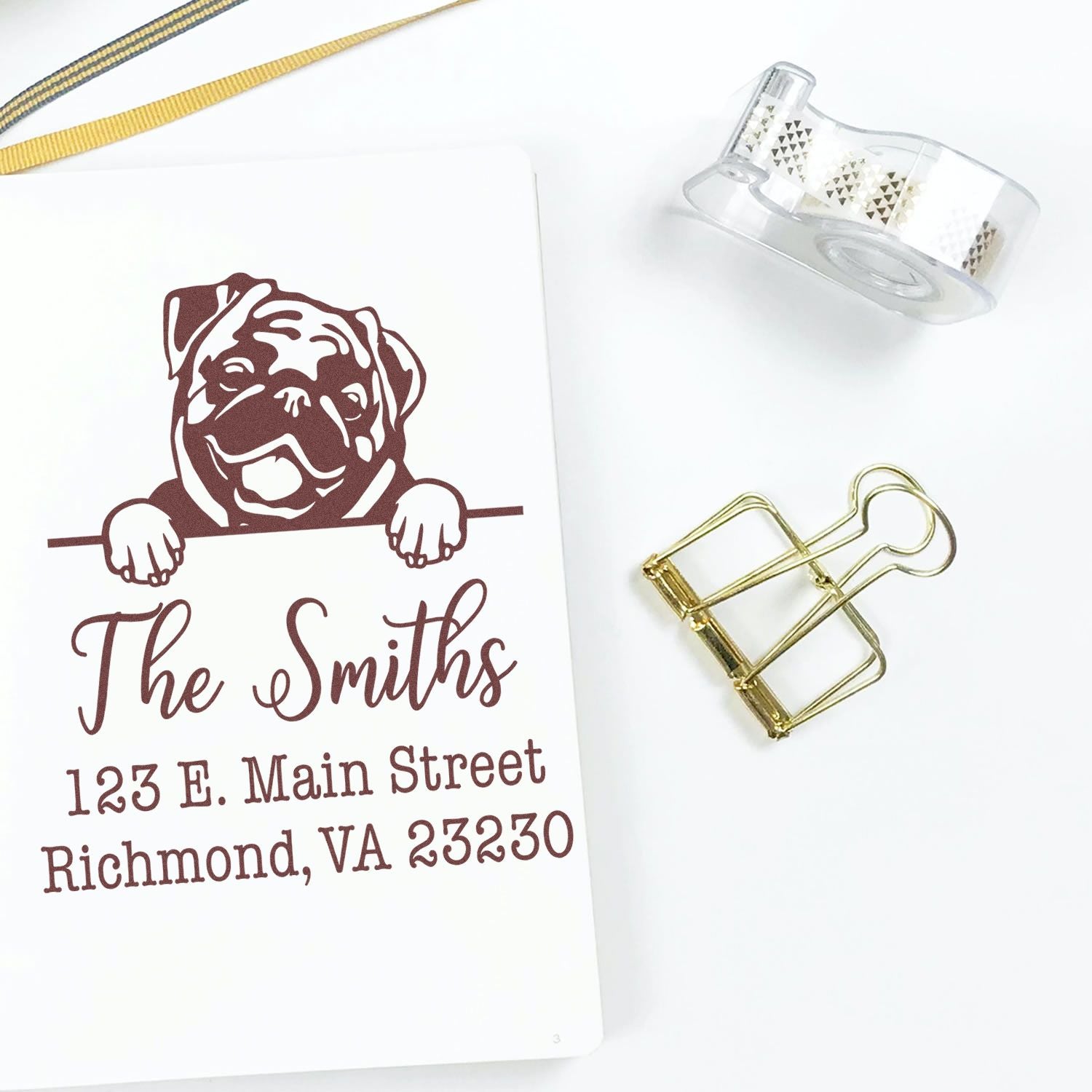 Wood Handle Pug Customizable Home Address Stamper