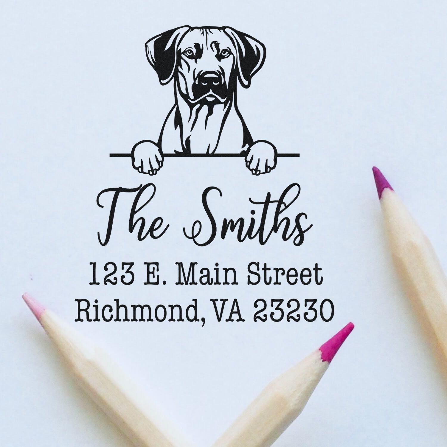 Wood Handle Rhodesian Ridgeback Customizable House Address Stamp