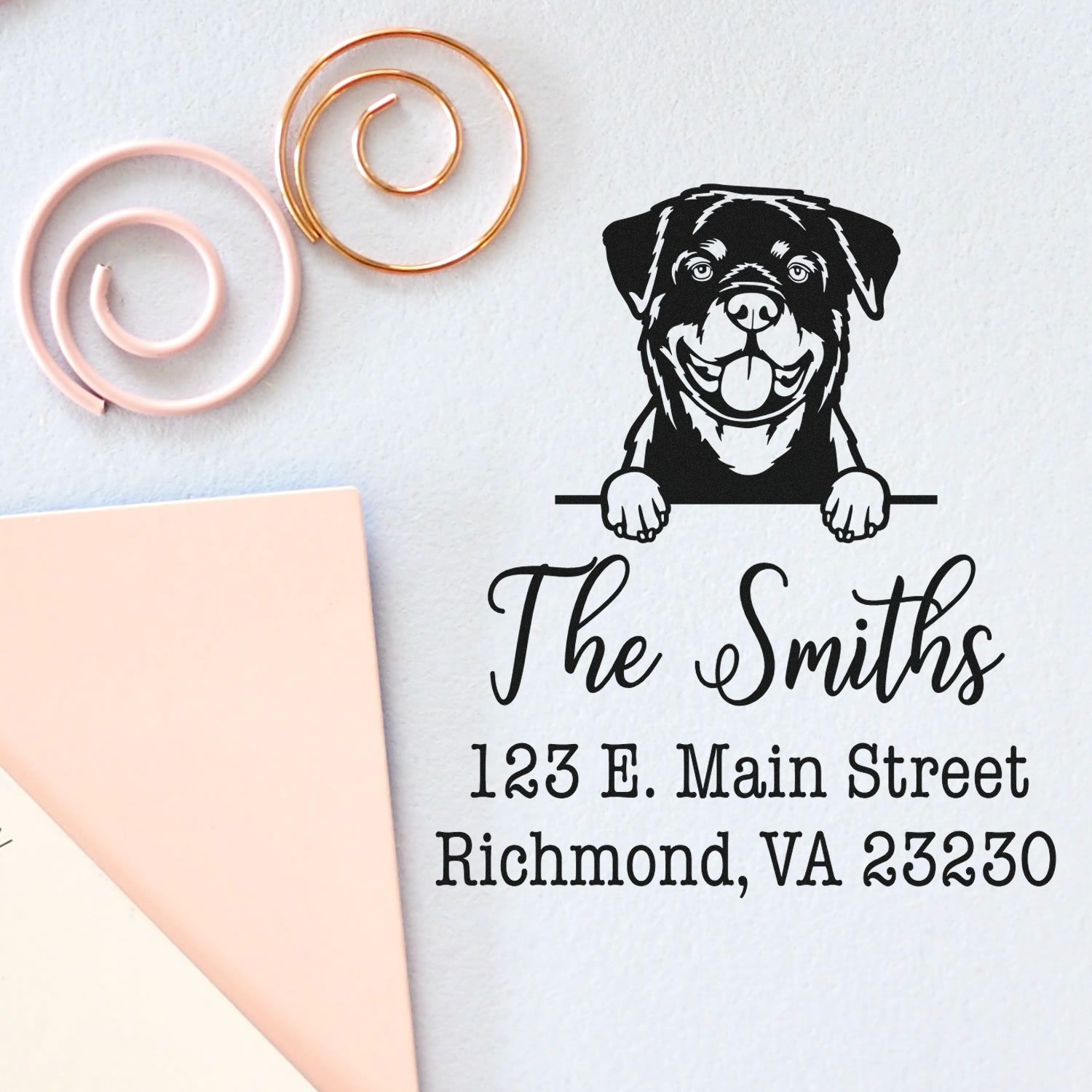 Wood Handle Rottweiler Customizable House Address Stamp for Envelopes