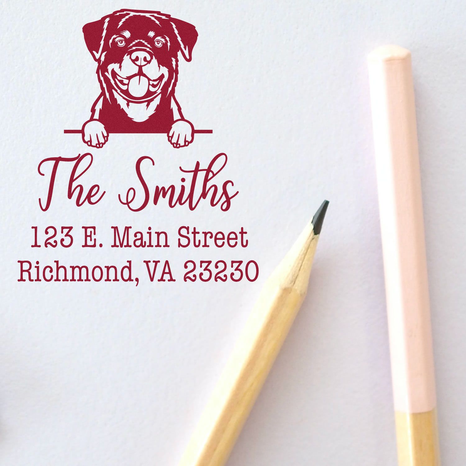 Wood Handle Rottweiler Customizable House Address Stamp for Envelopes