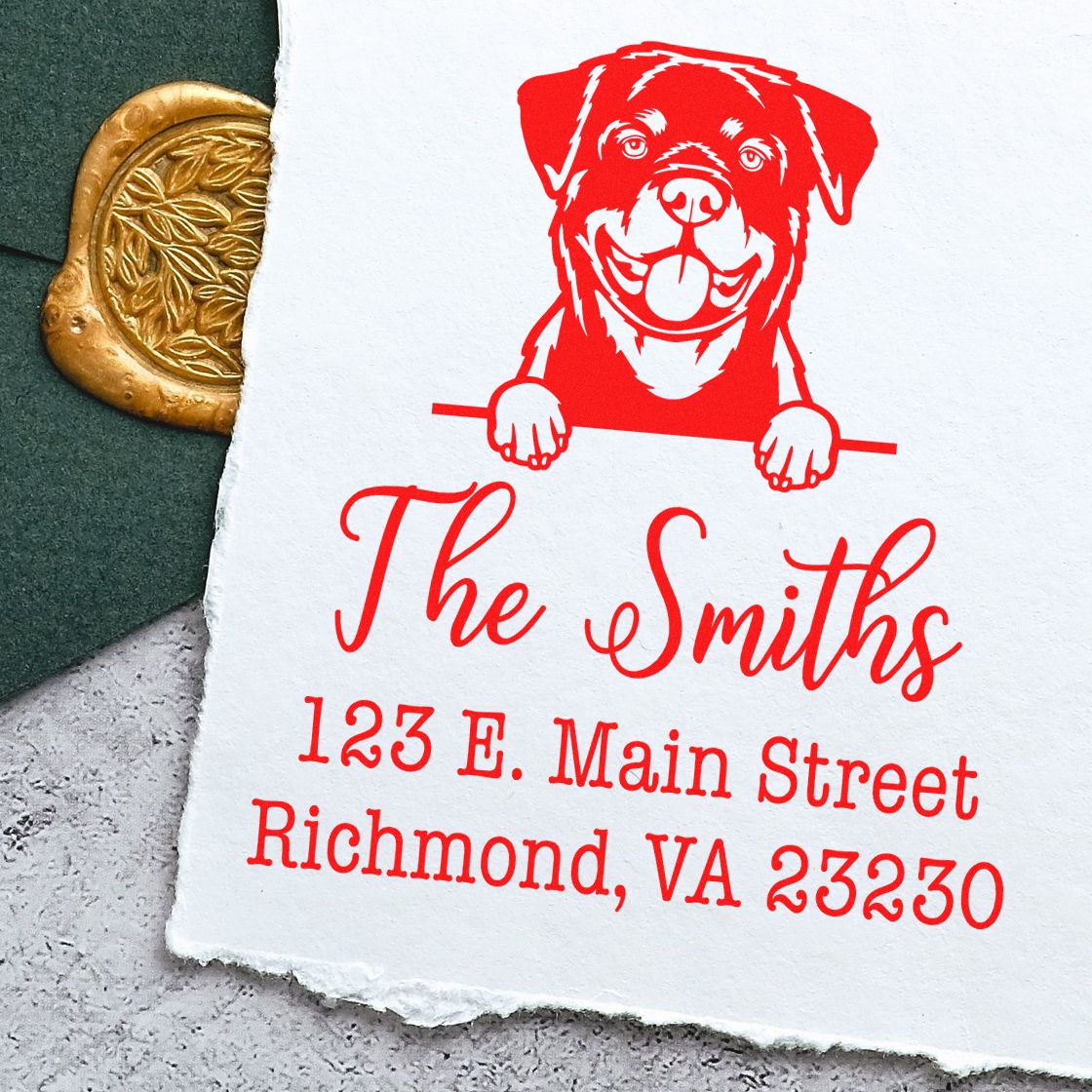 Wood Handle Rottweiler Customizable House Address Stamp for Envelopes