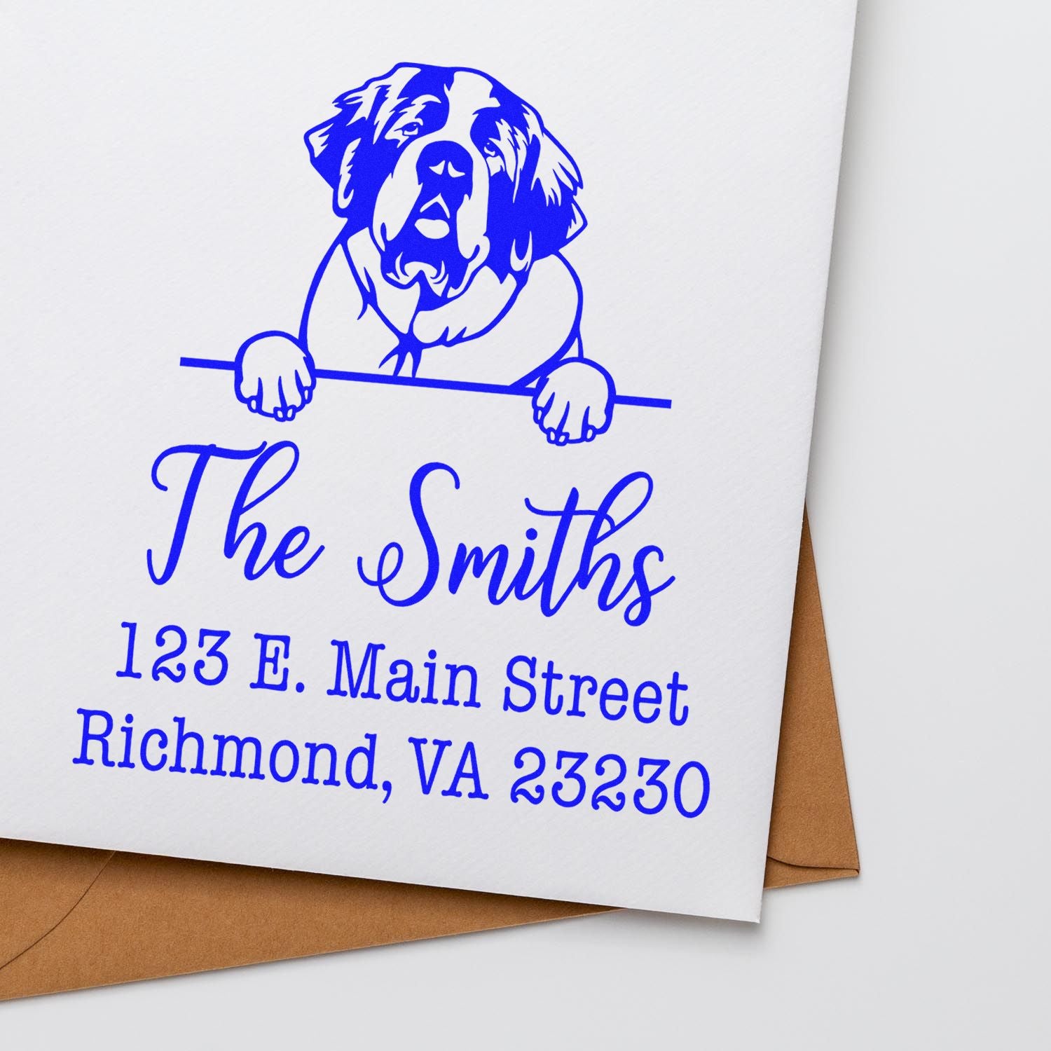 Wood Handle Saint Bernard Customizable Mail Address Stamper