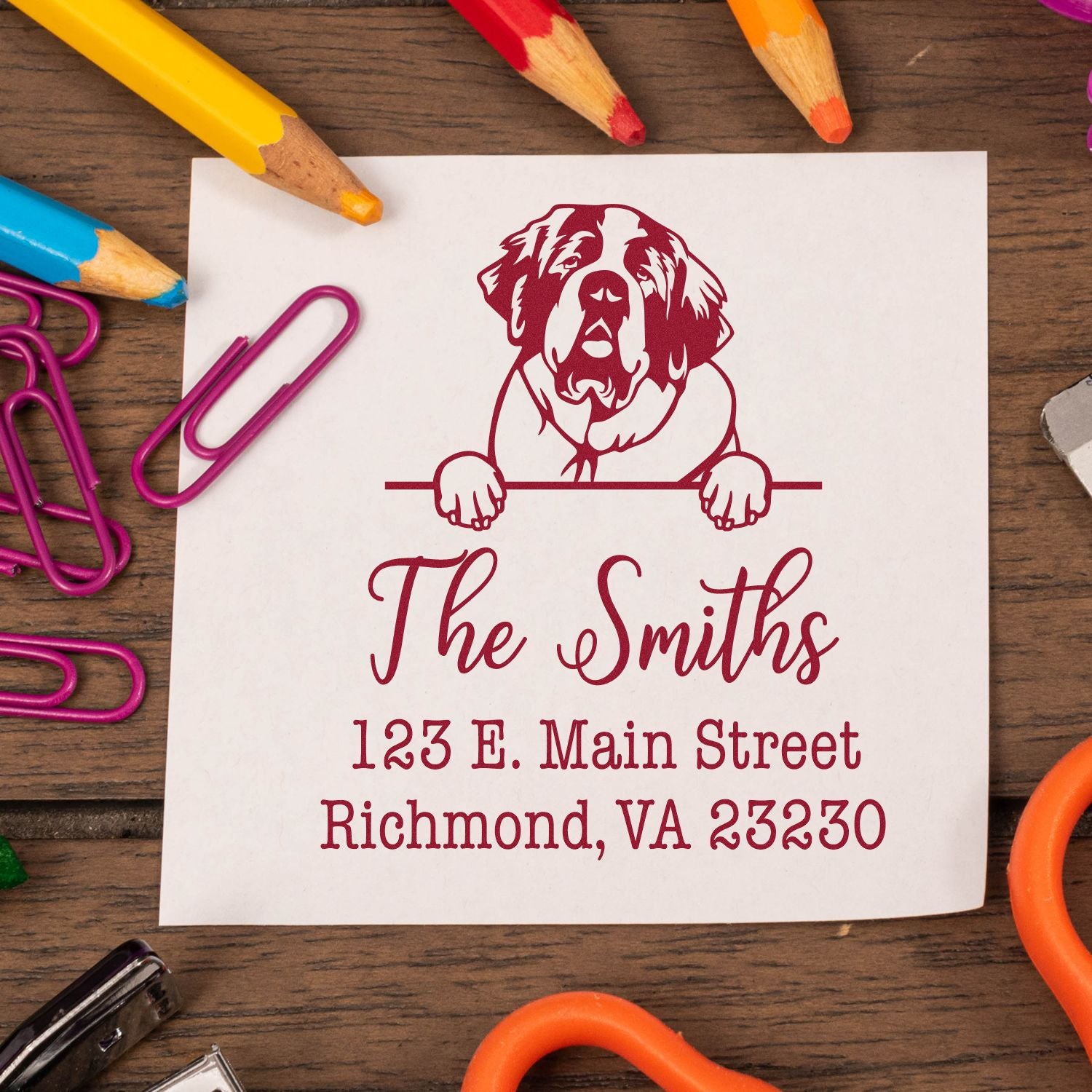 Wood Handle Saint Bernard Customizable Mail Address Stamper