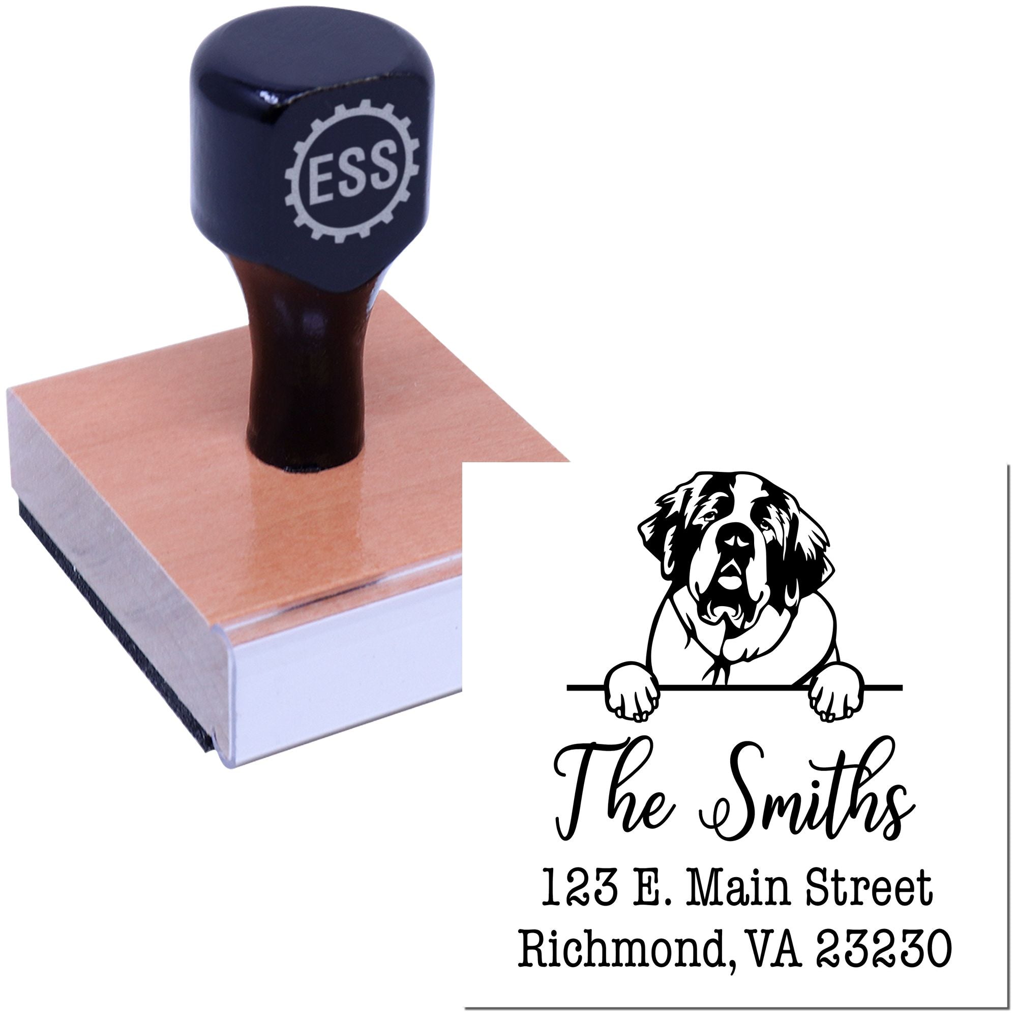 Wood Handle Saint Bernard Customizable Mail Address Stamper