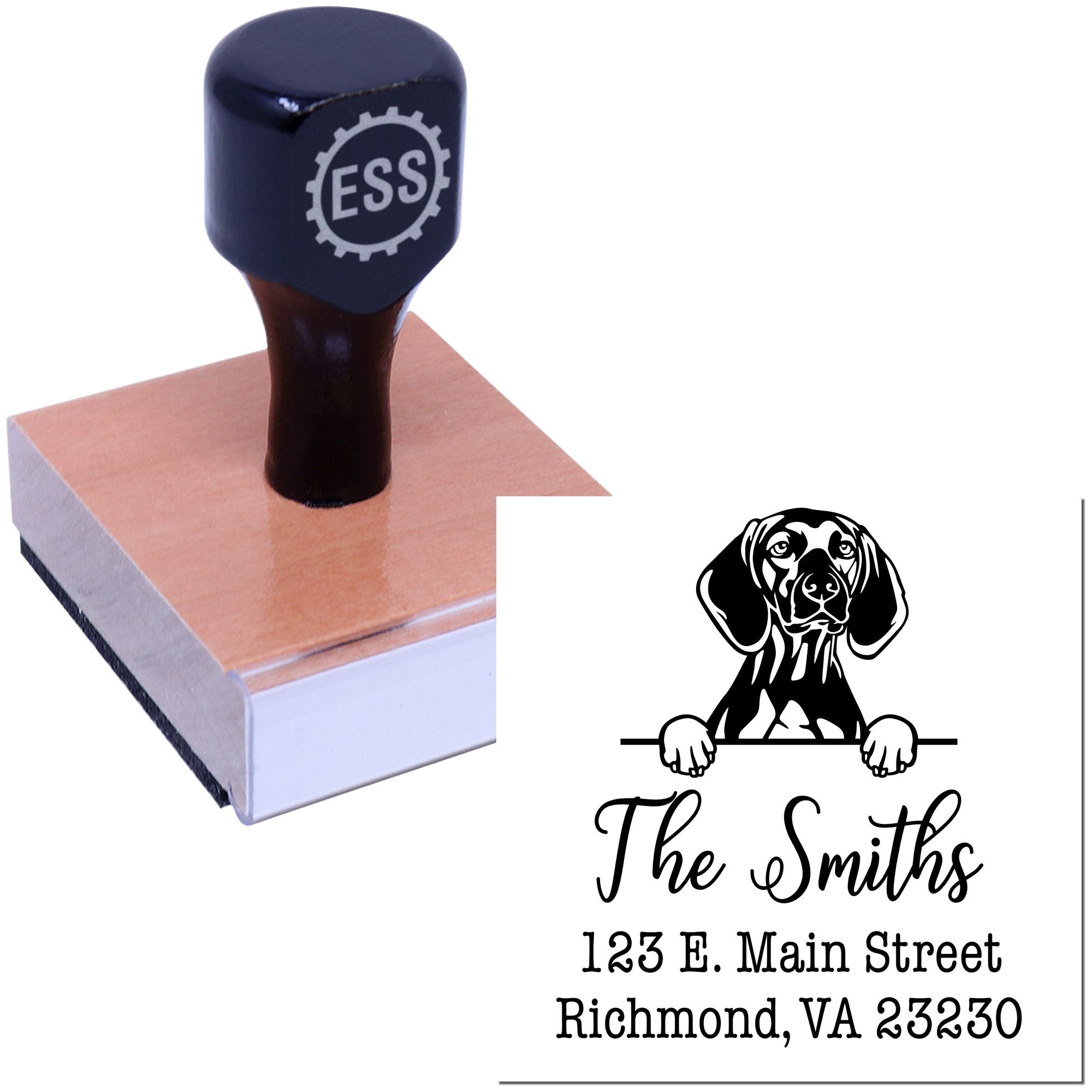 Wood Handle Vizslas Customizable Mail Label Stamp