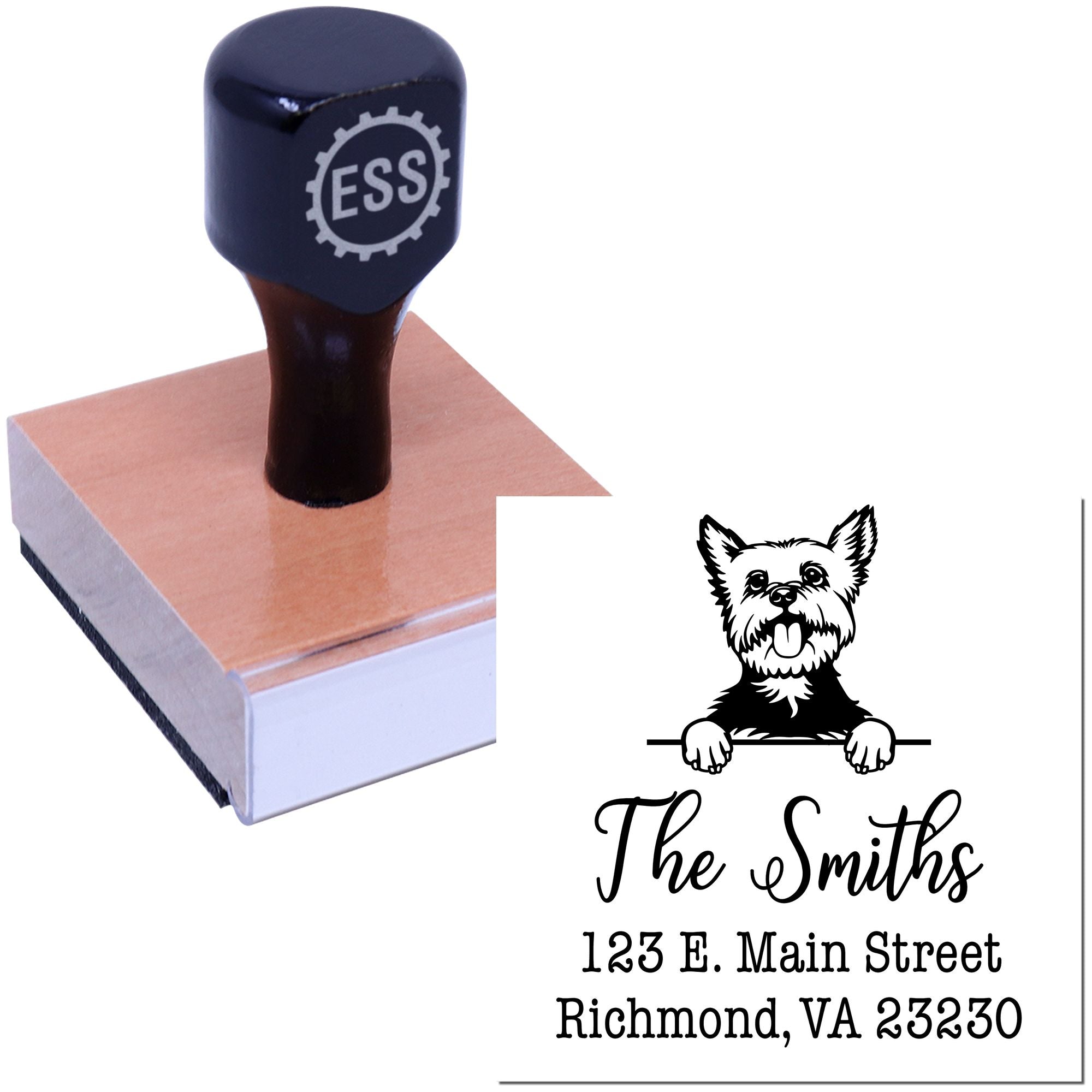 Wood Handle Yorkie Customizable Mail Rubber Stamp