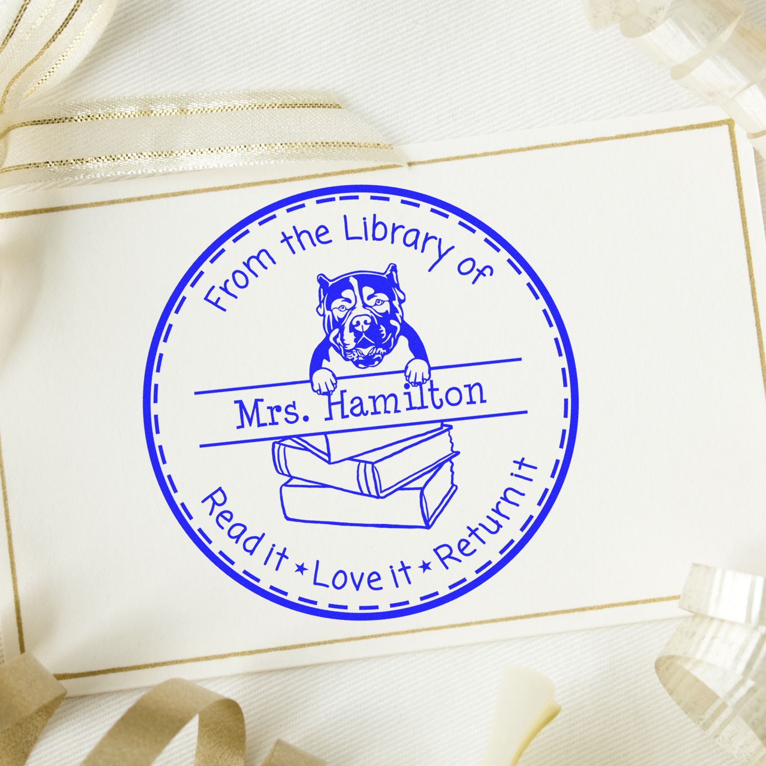 Customized Book Lover Stamper with American Bulldog Dog