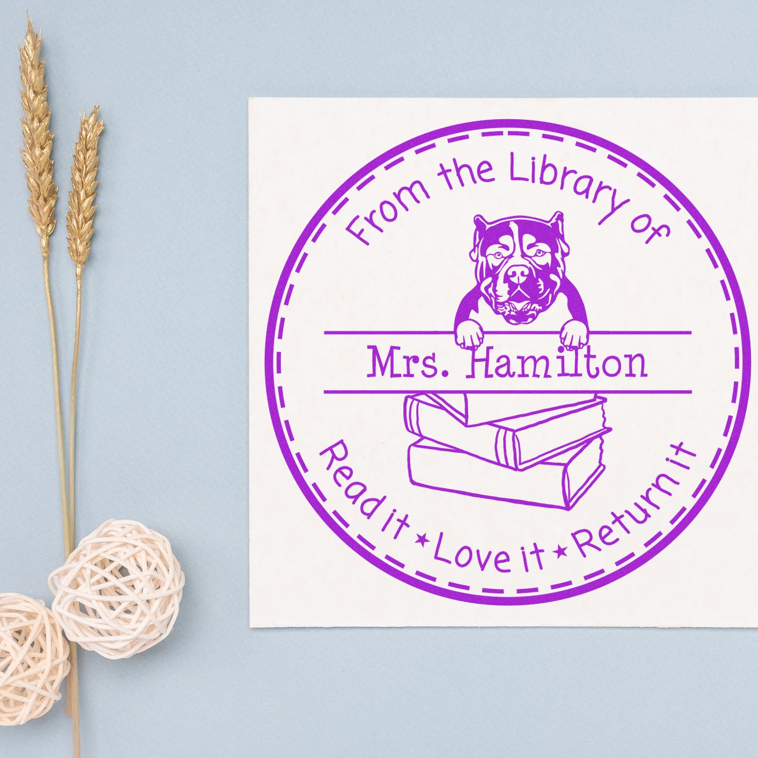 Customized Book Lover Stamper with American Bulldog Dog