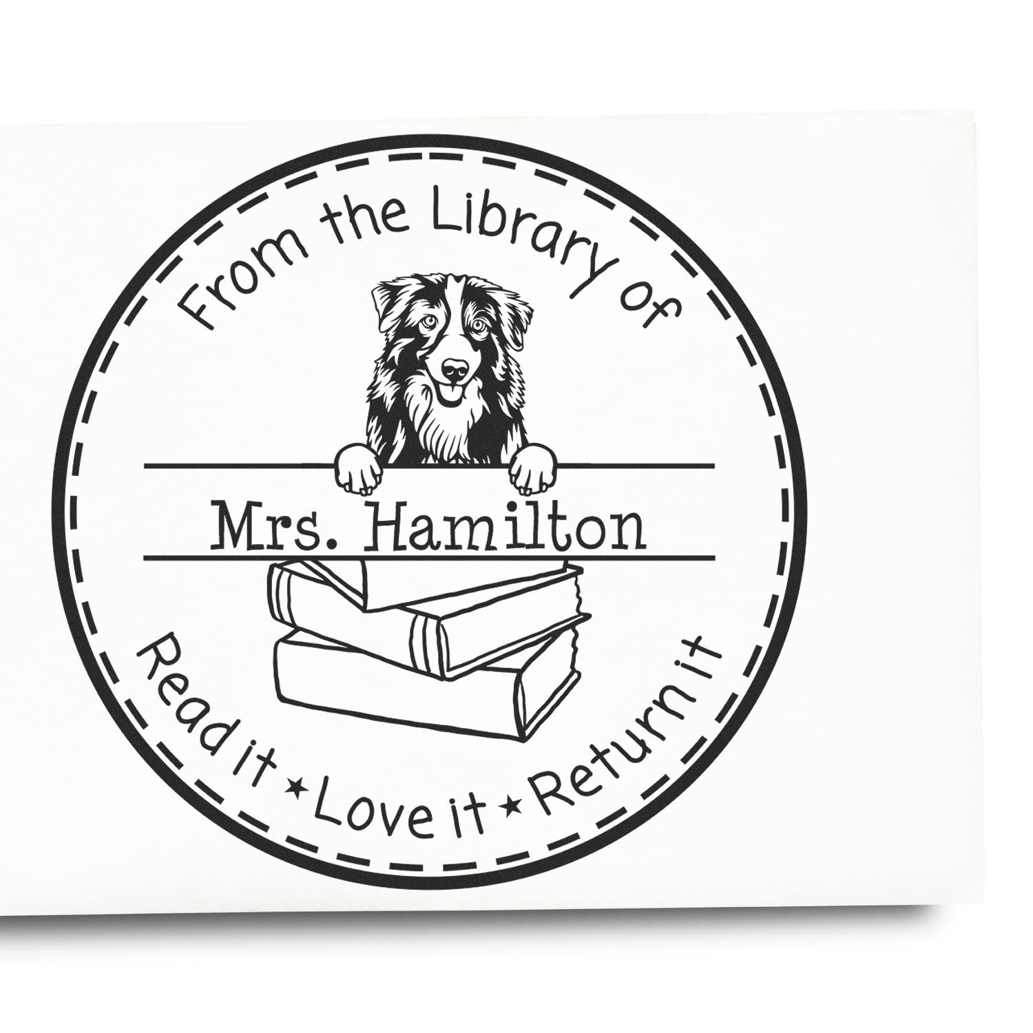 Customized Keep It, Love It, Return It Stamp with Australian Shepherd Dog