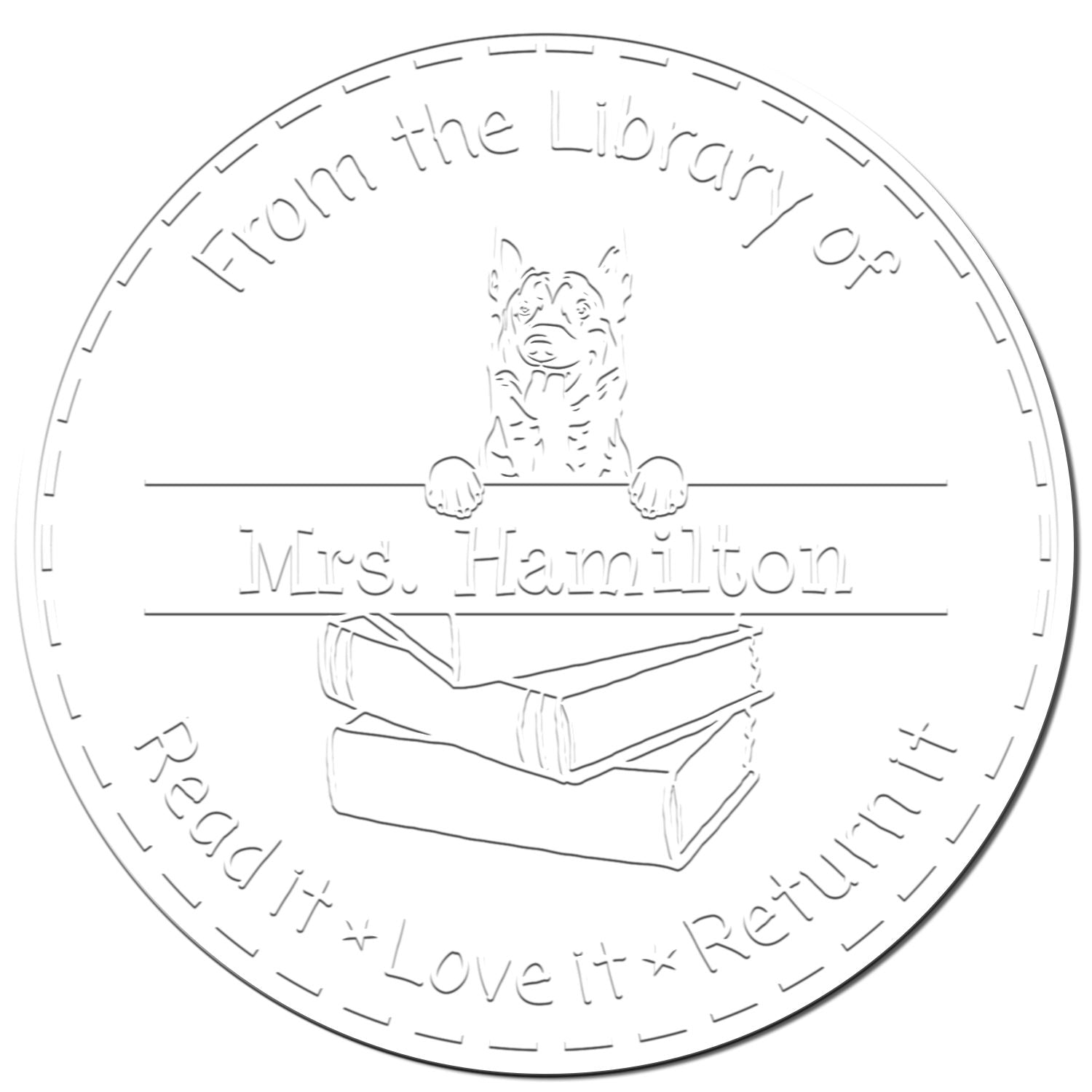 Custom Book Seal with Belgian Malinois Dog