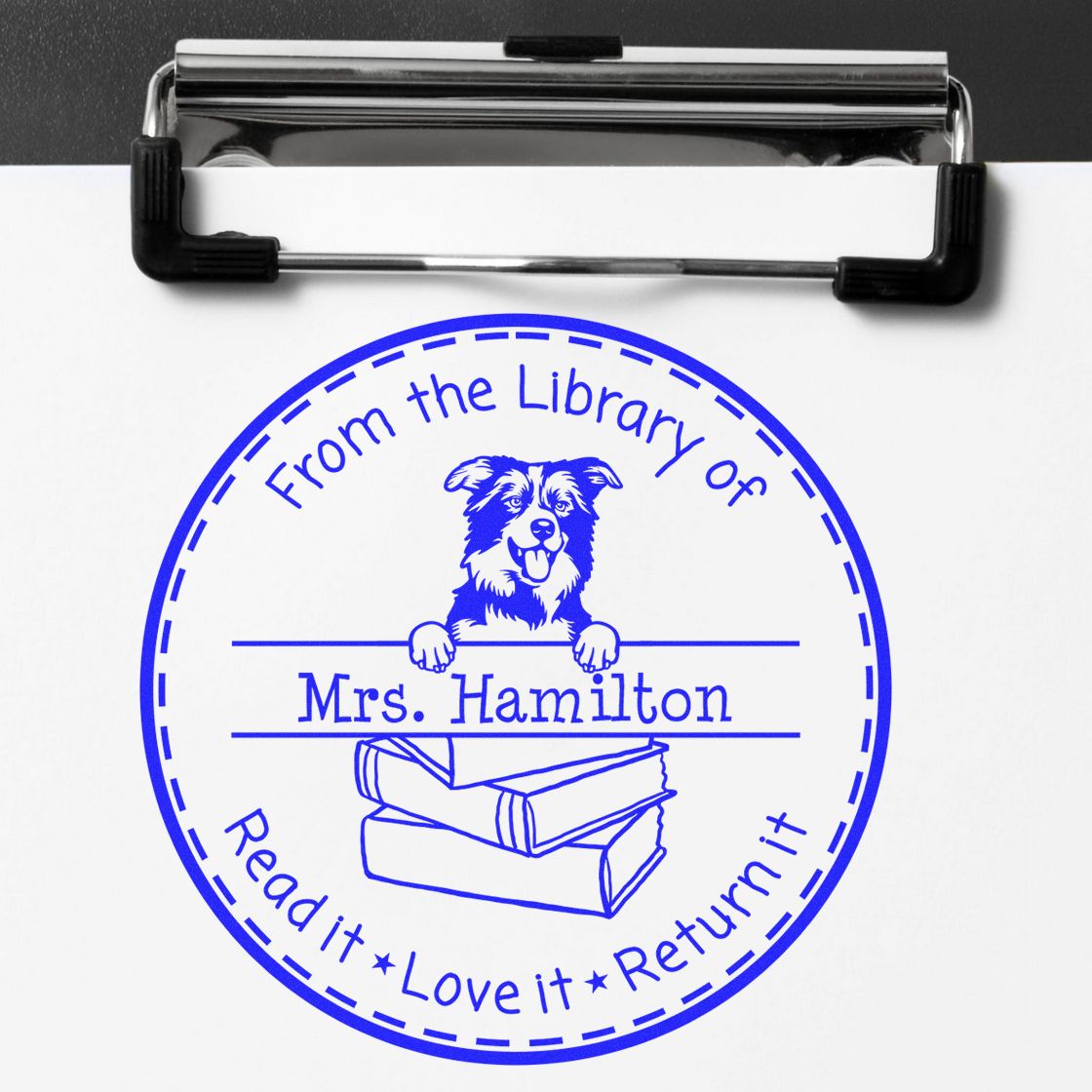 Customized Lending Library Stamp with Boston Terrier Dog