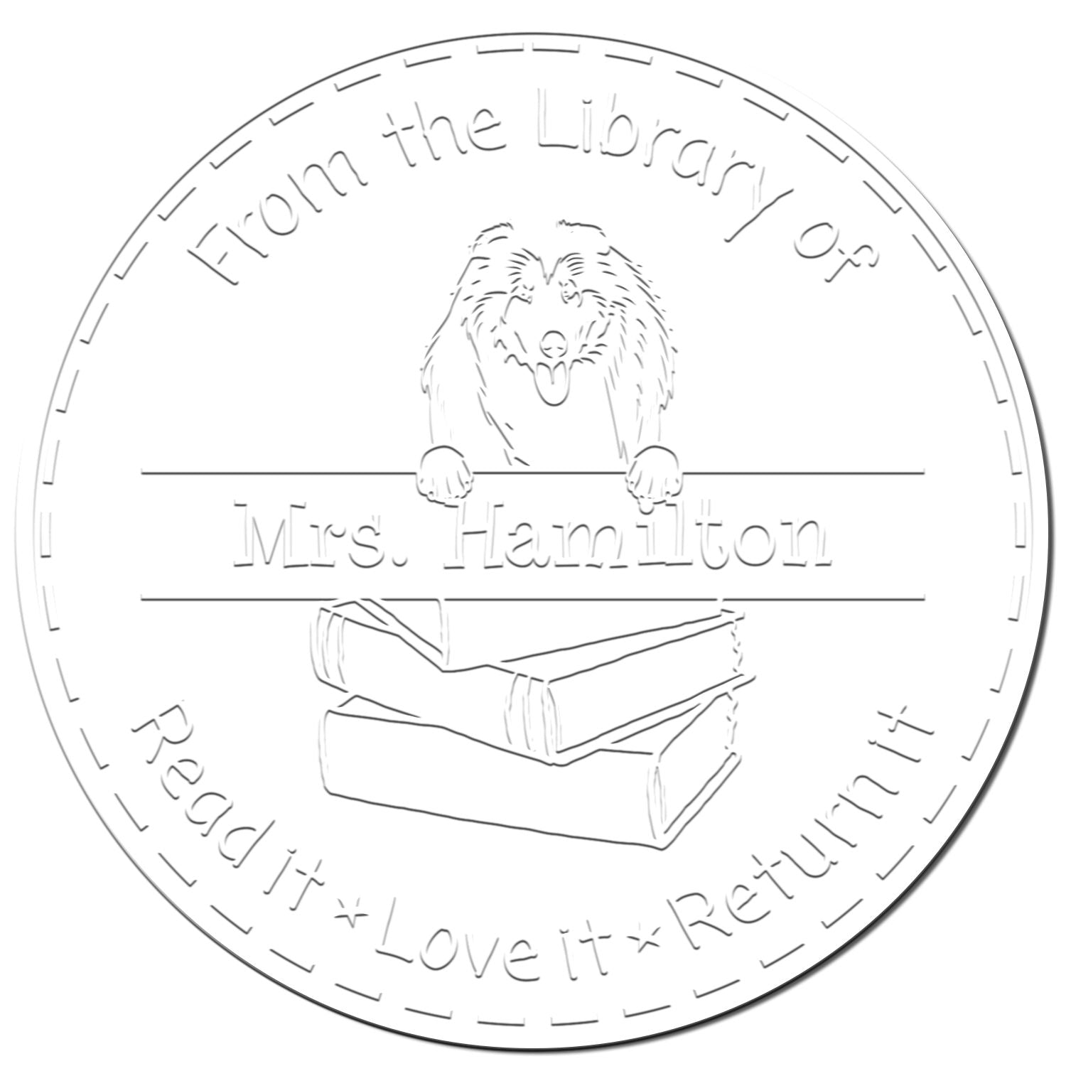 Custom Name For Teacher Embosser with Collies Dog - Engineer Seal Stamps