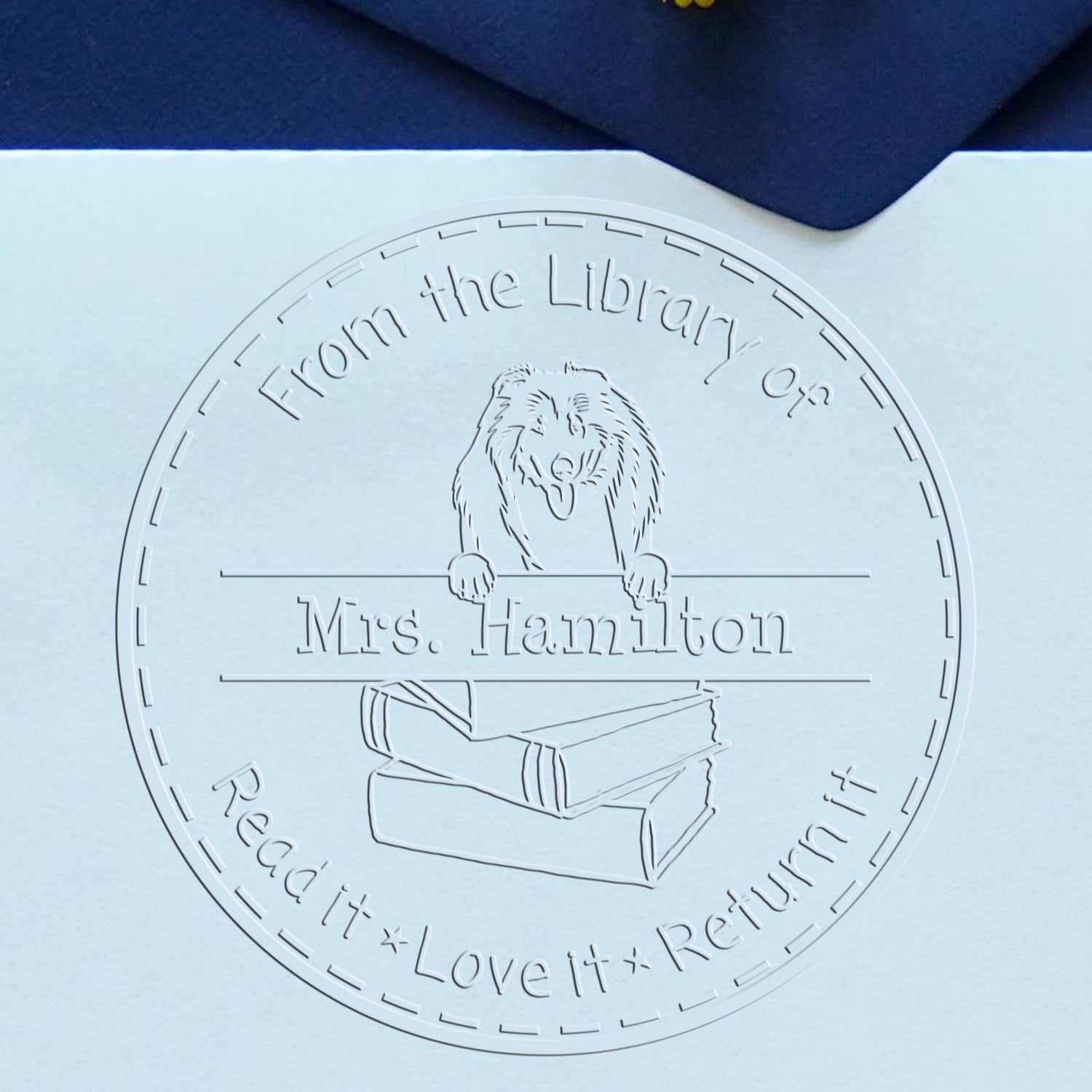 Custom Name For Teacher Embosser with Collies Dog - Engineer Seal Stamps