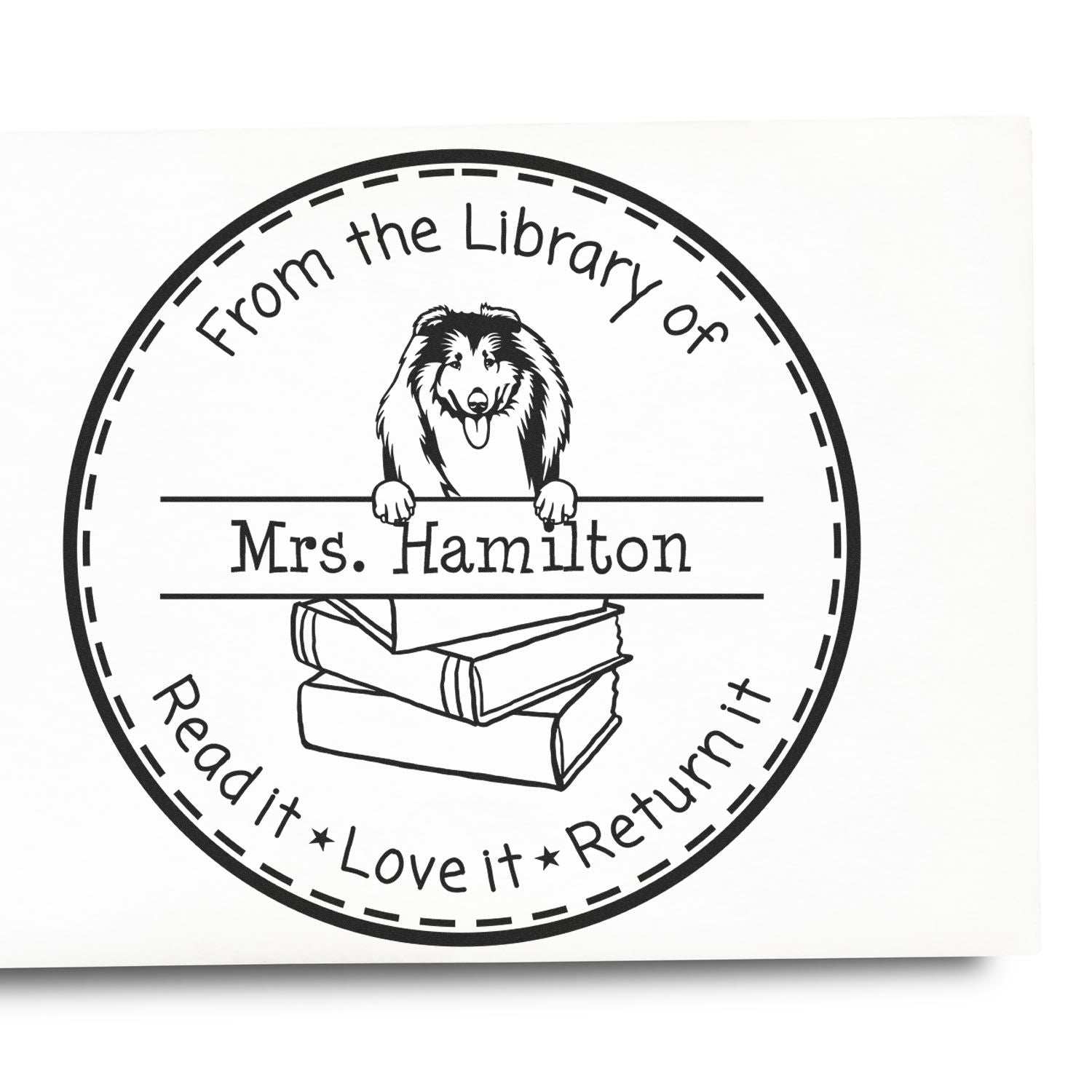 Collies Dog Customized Classroom Book Ownership Stamp - Engineer Seal Stamps