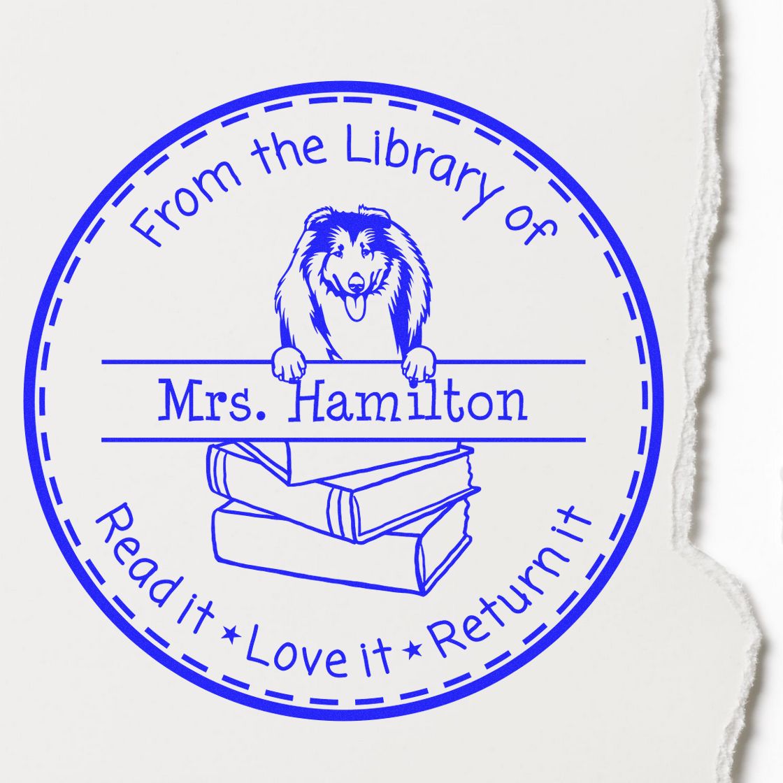 Collies Dog Customized Classroom Book Ownership Stamp - Engineer Seal Stamps