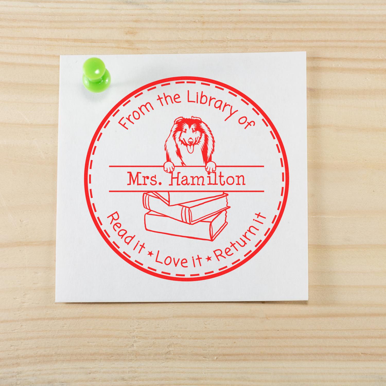 Collies Dog Customized Classroom Book Ownership Stamp - Engineer Seal Stamps